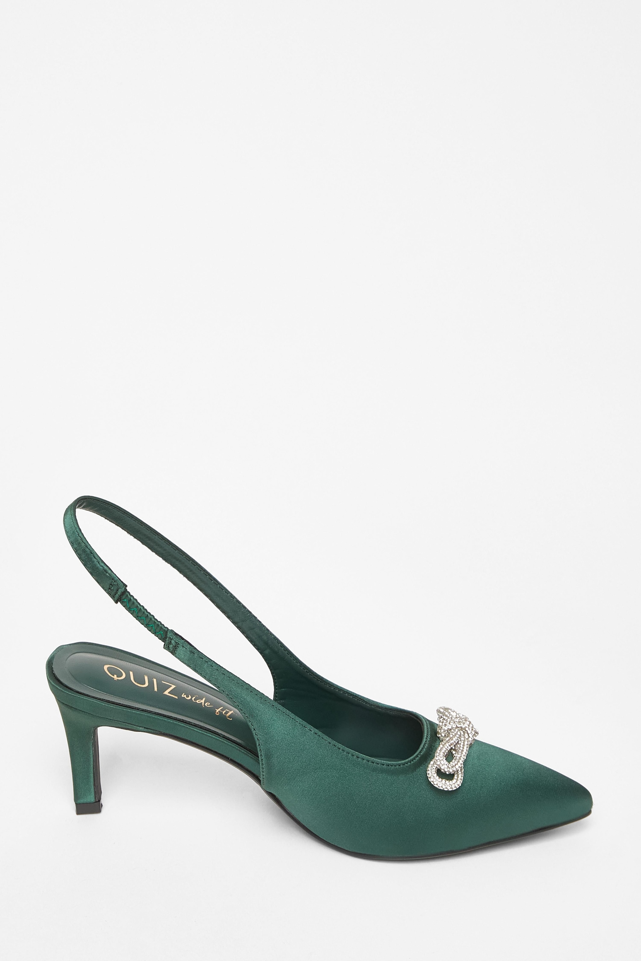 Quiz Green Wide Fit Diamante Bow Court Heels image 5