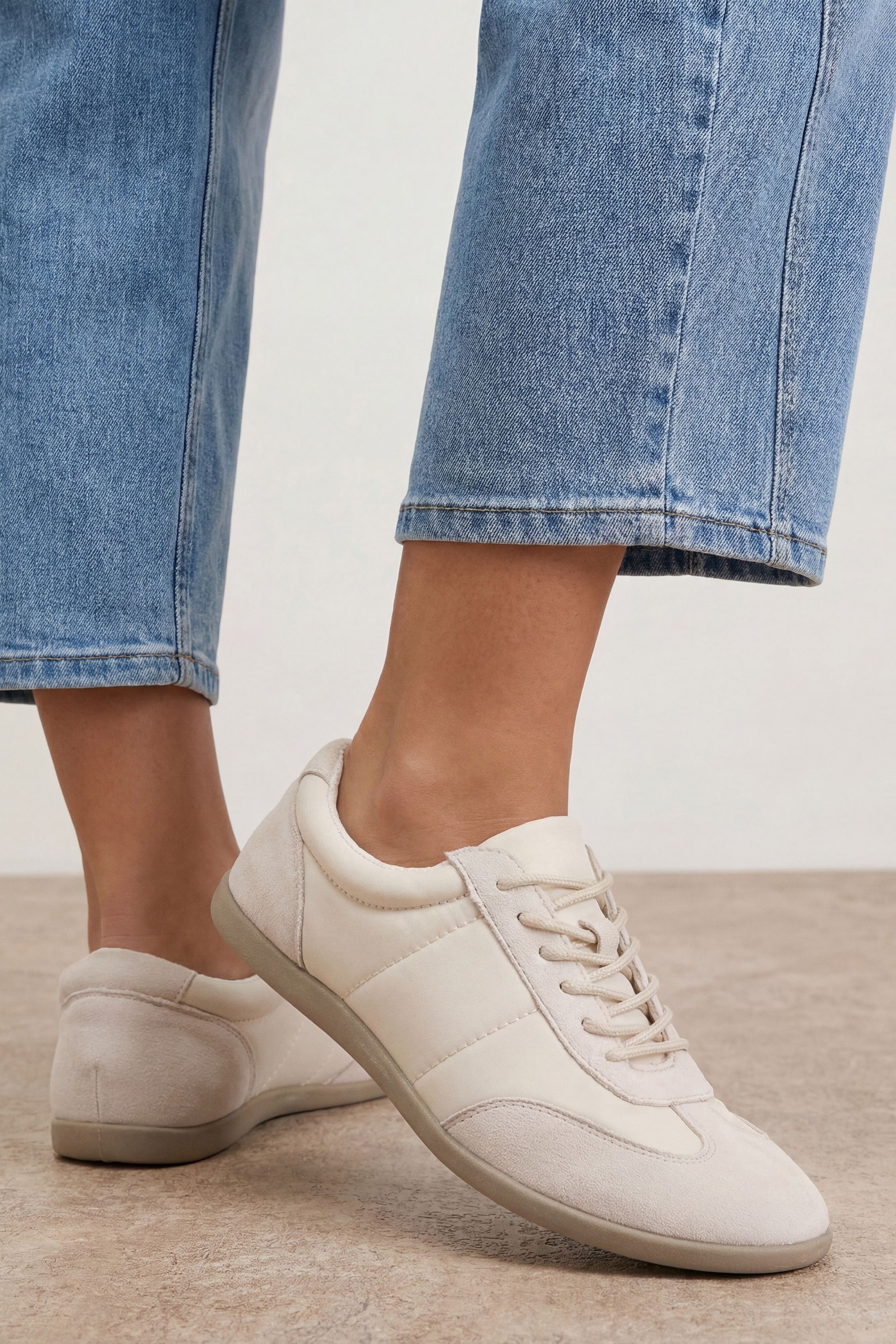 Oasis Tracey Faux Suede Flat Lace Up Trainers Beige