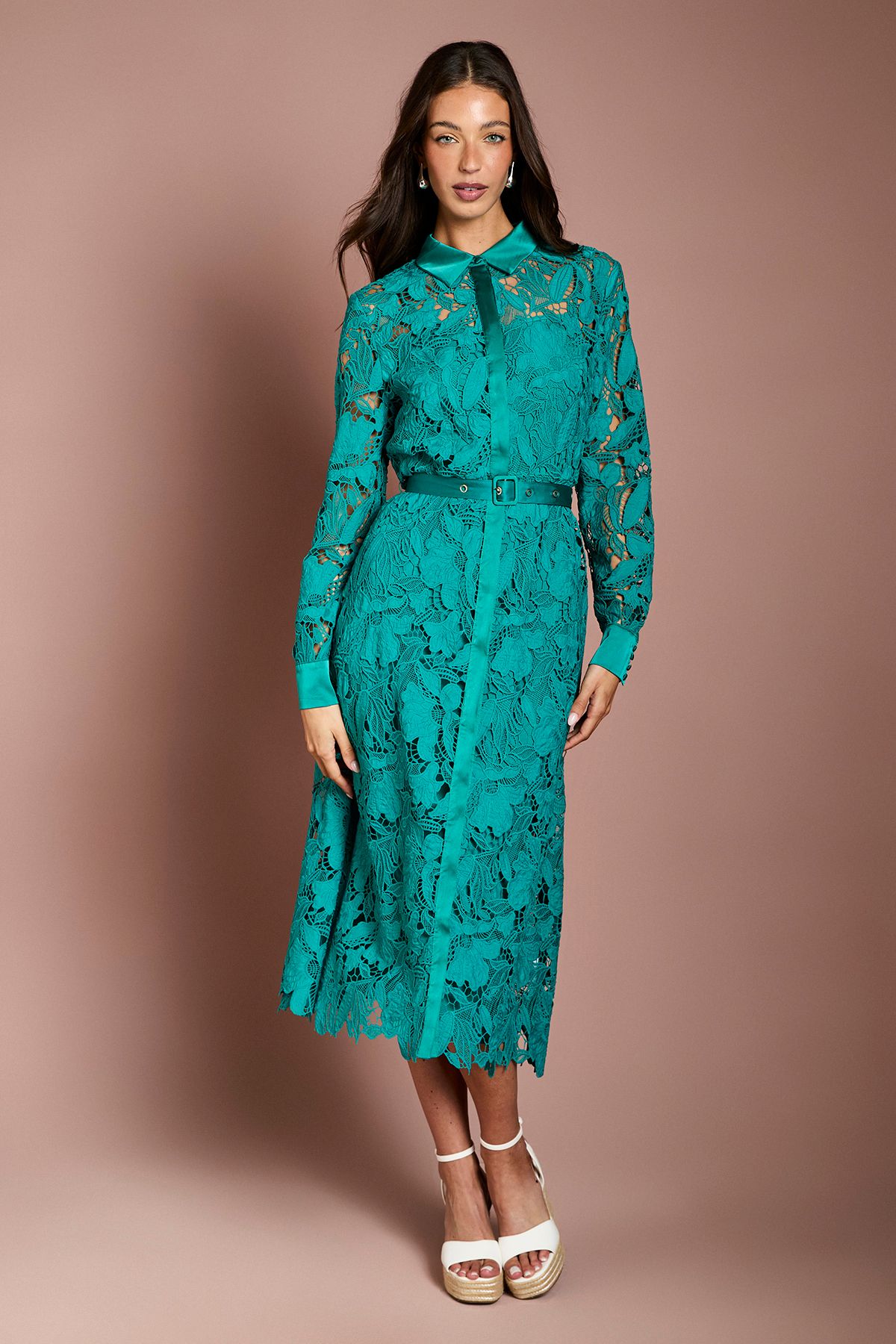 Coast Lace Shirt Dress Teal