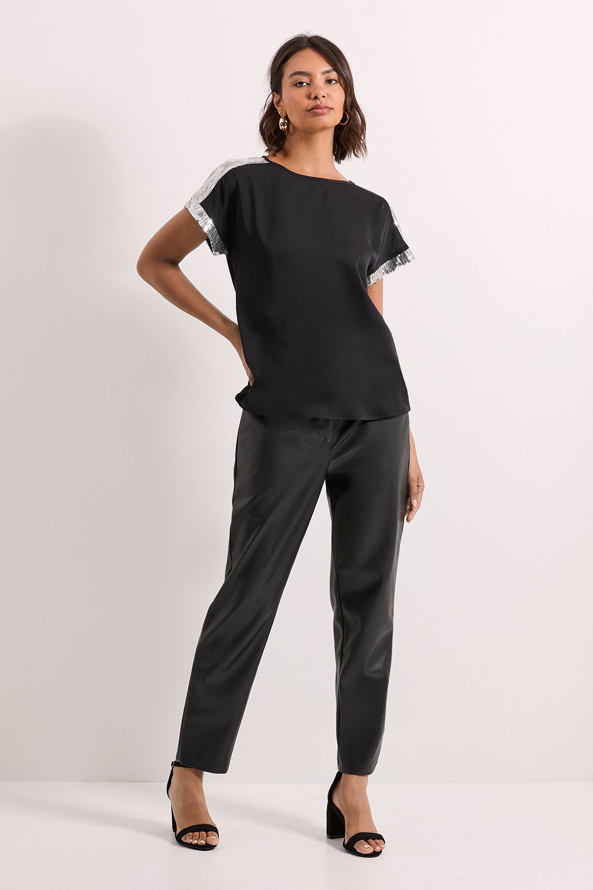 Dorothy Perkins Short Sleeve T-Shirt Sequin Blouse Black image 2