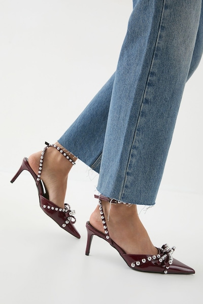 MissPap Embellished High Stiletto Heel Court Shoes Wine