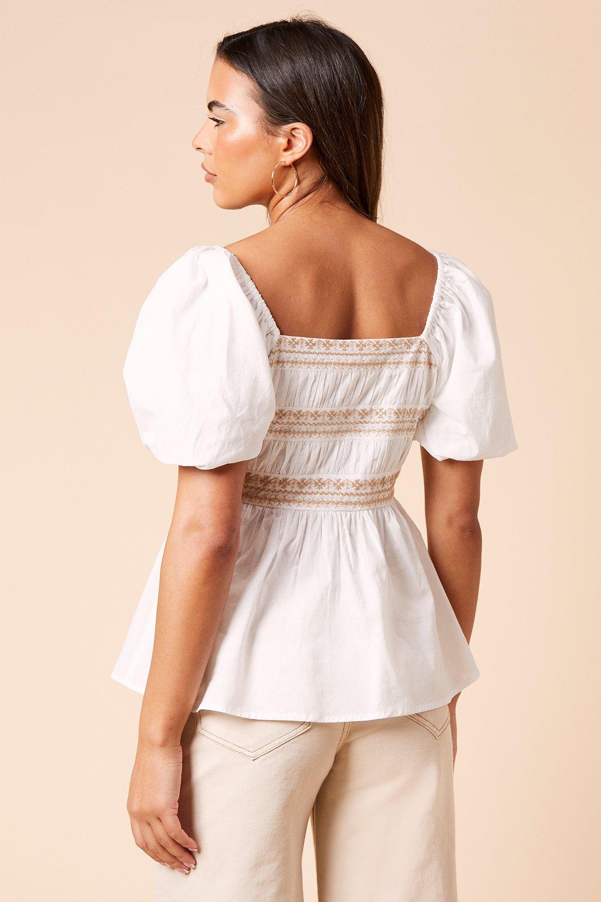 Dorothy Perkins Embroidered Button Front Top Taupe image 3