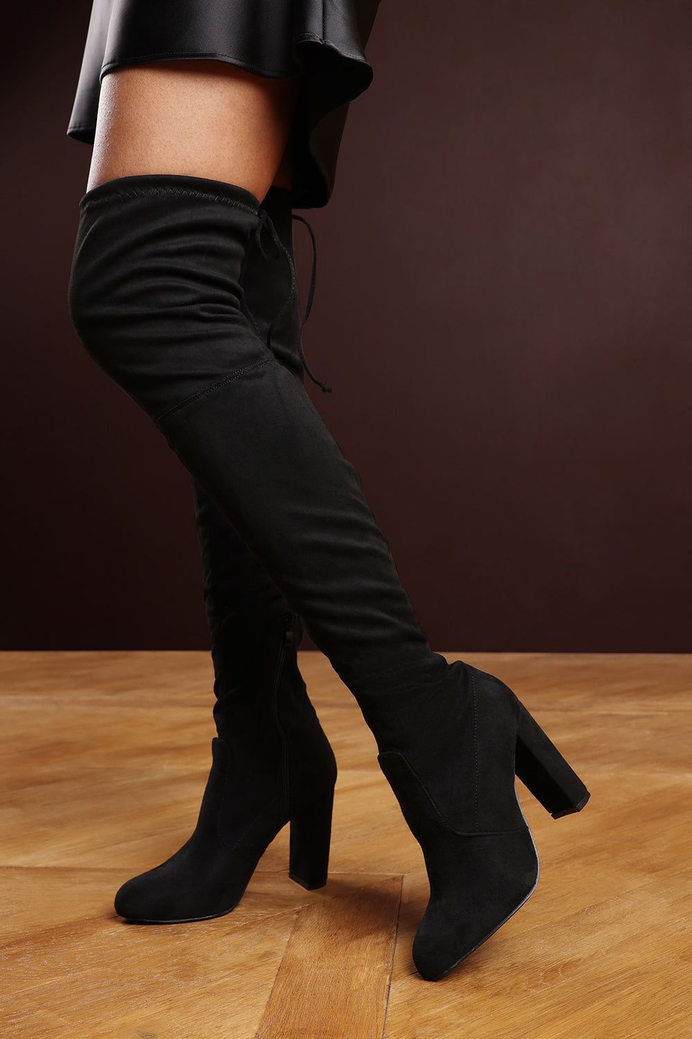 Where's That From 'Sable' Over The Knee Block Heel Boots with Back Lace Detail image 1