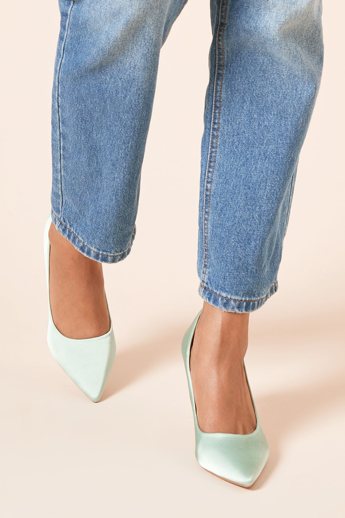 Dorothy Perkins Dash Satin Pointed High Stiletto Heel Court Shoes Sage image 3