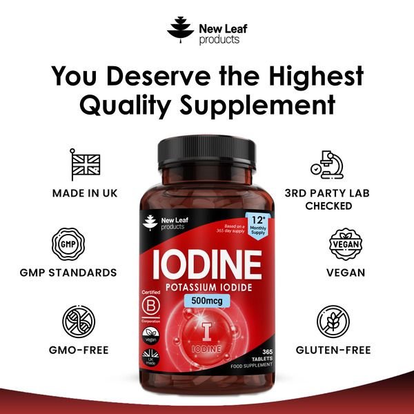 New leaf health Iodine Tablets 500mcg Vegan Thyroid Support - 12 Month Fill 365 High Strength Tablets image 4