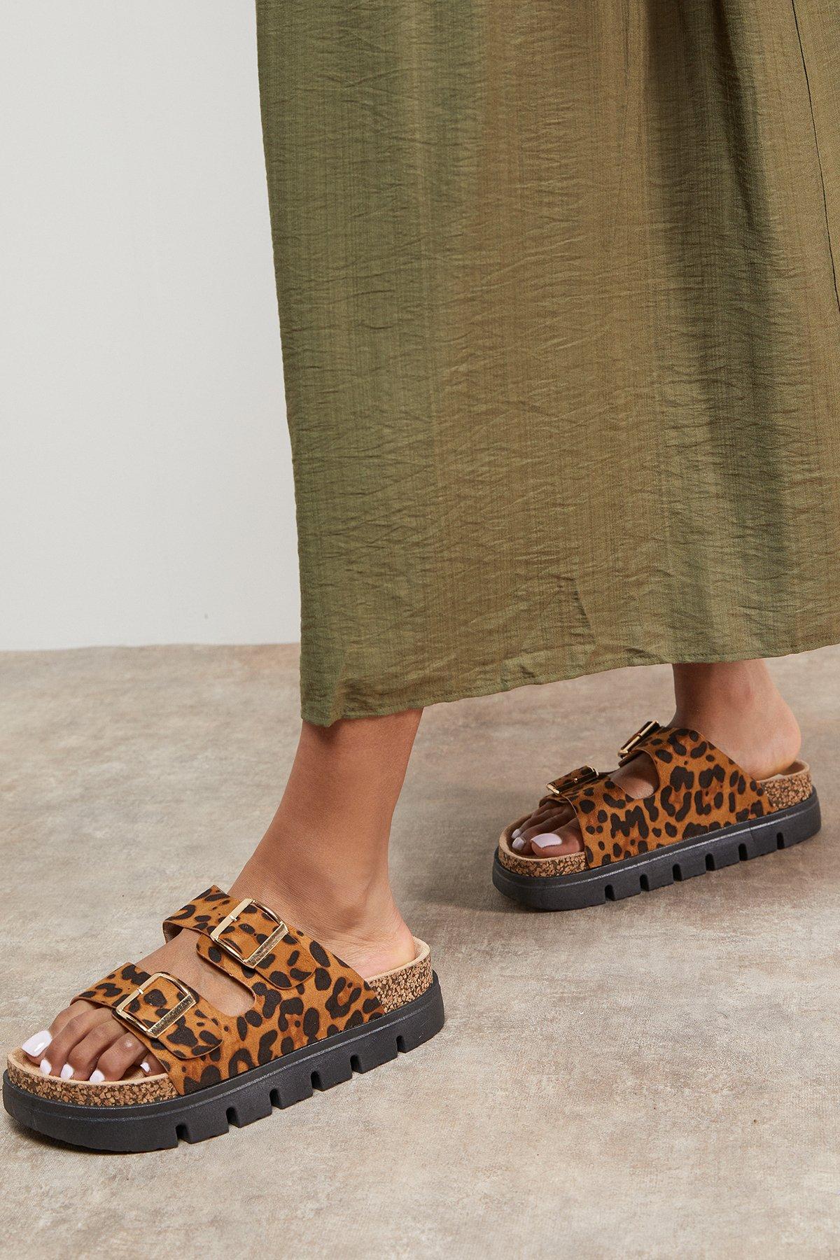 Oasis Leopard Phoebe Faux Leopard Print Suede Double Buckle Chunky