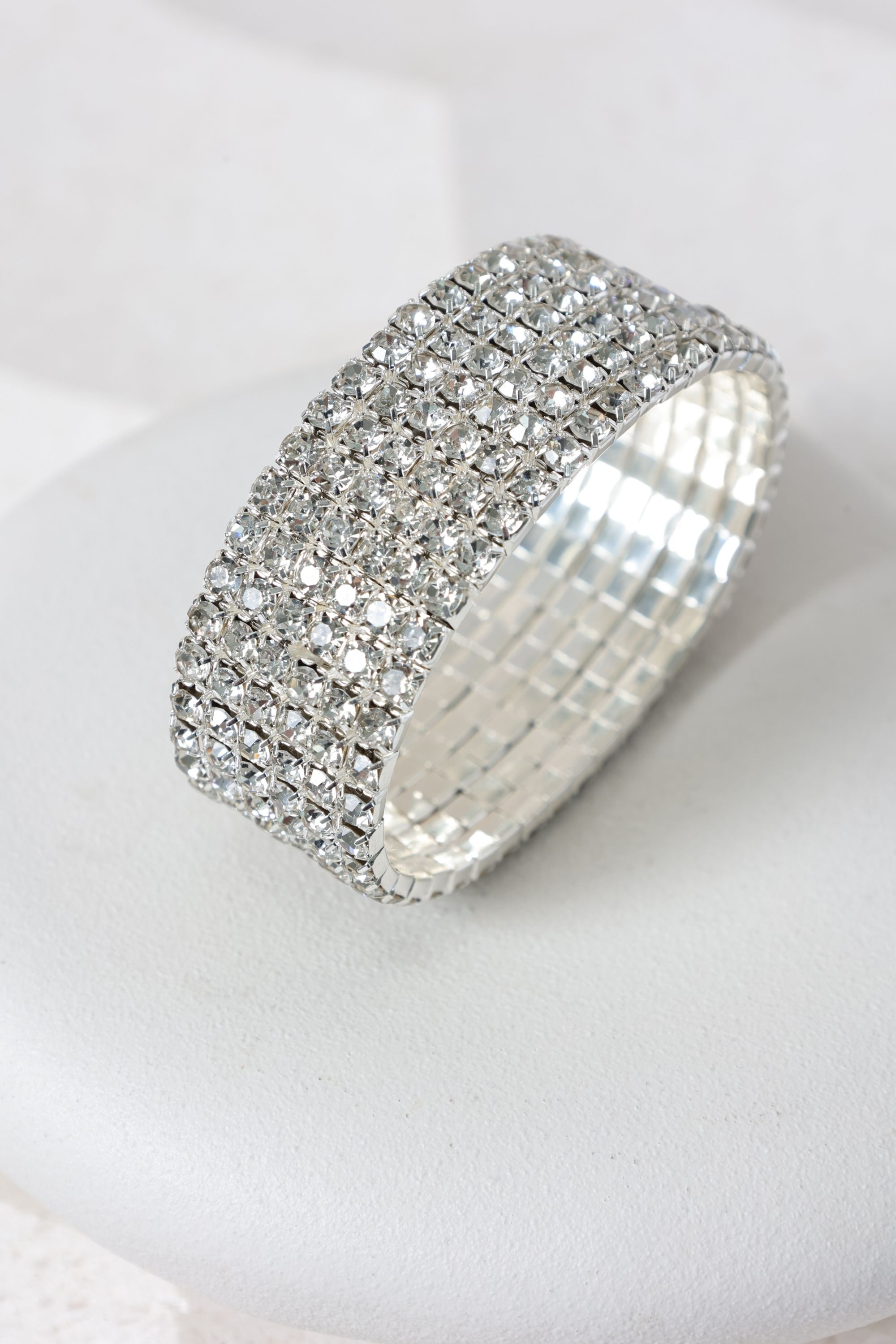 Mood Silver Crystal Multi Row Stretch Cuff image 3