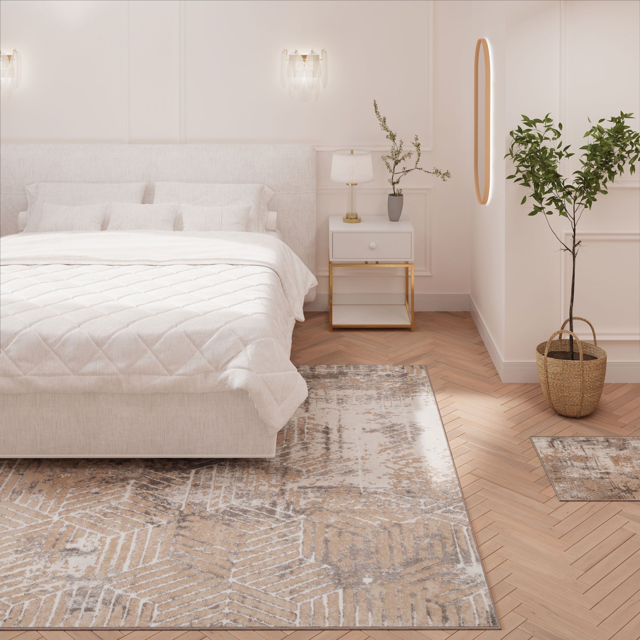 Kukoon Greige Distressed Abstract Geometric Motif Rug image 2