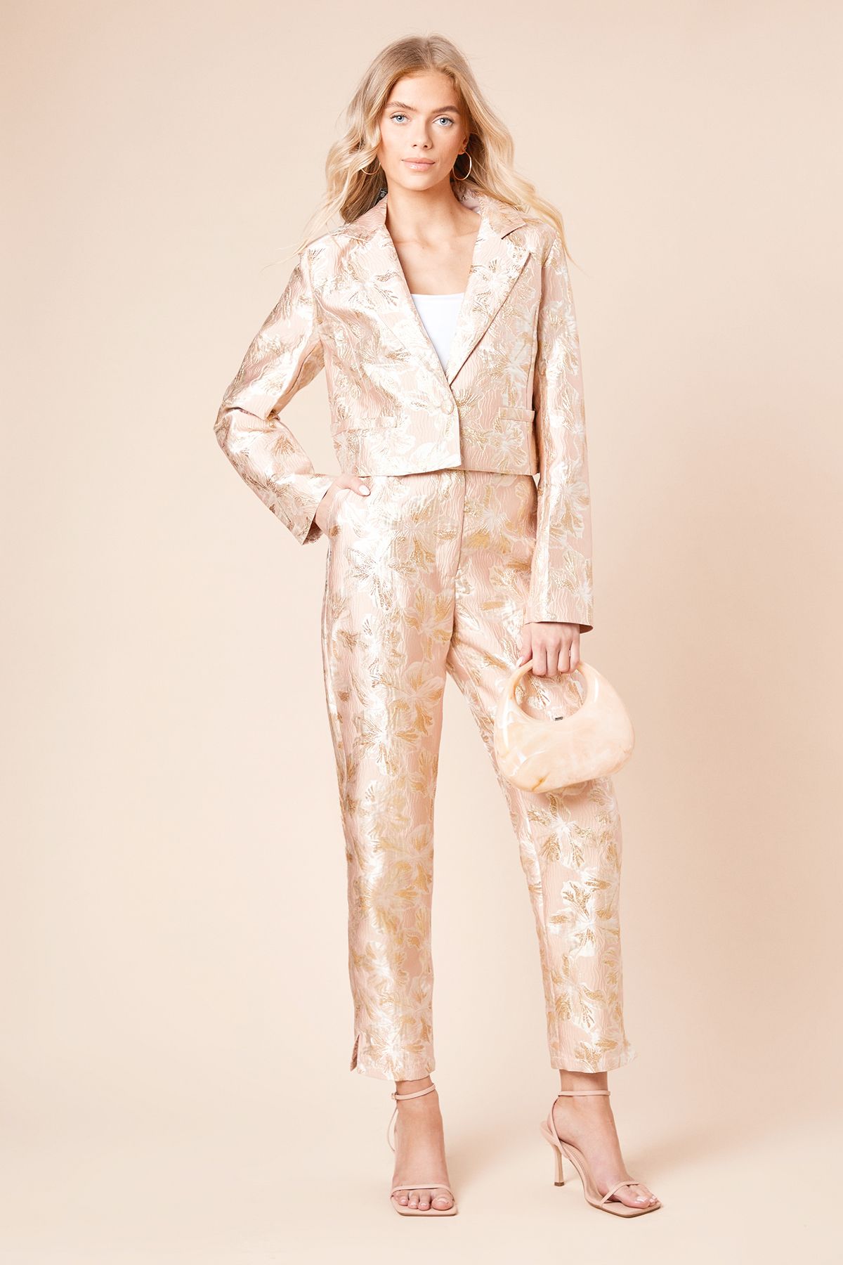 Dorothy Perkins Tailored Jacquard Cropped Blazer Blush image 2