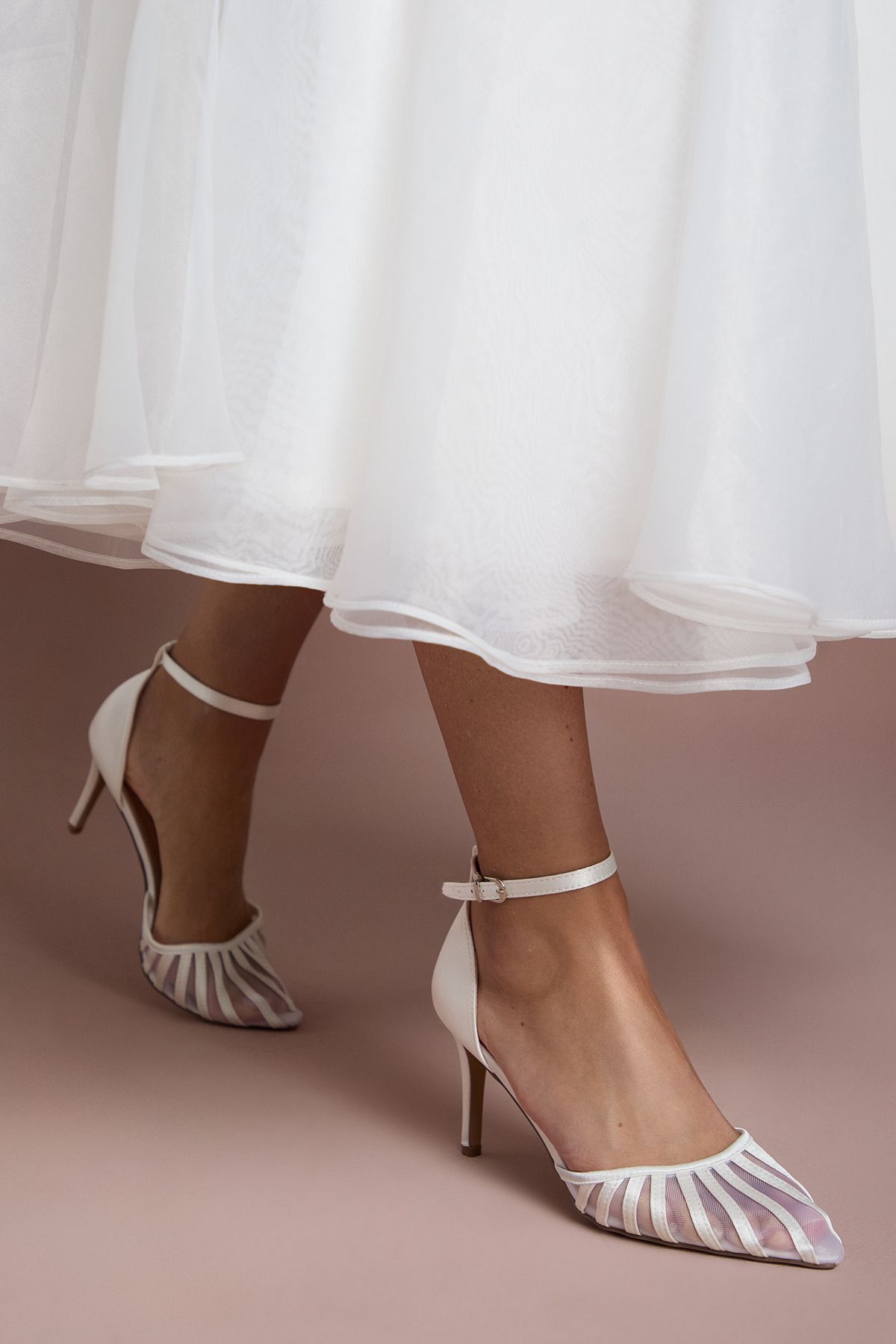 Coast Bridal Krystal Satin Mesh Detail High Stiletto Heel Court Shoes White image 3