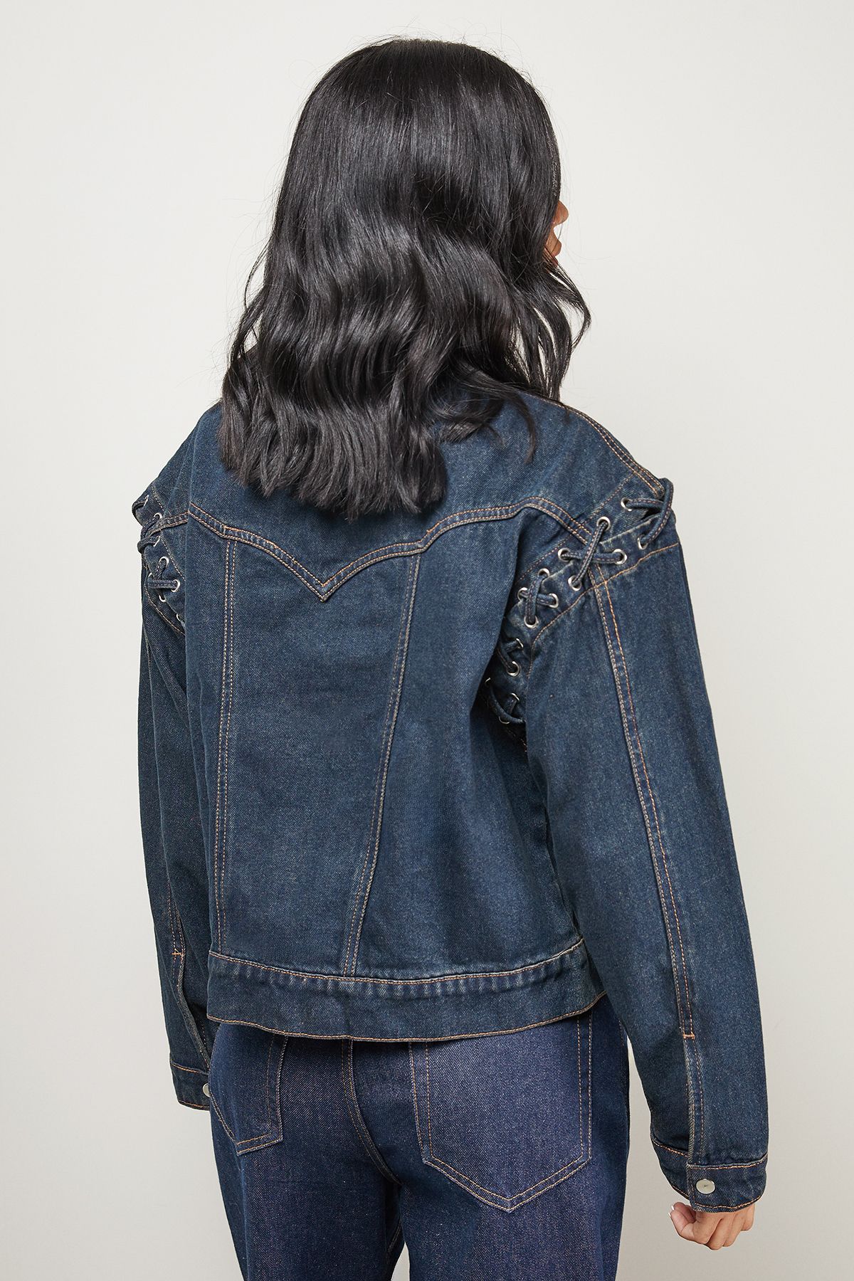 Warehouse Whipstitch Detail Washed Denim Jacket Vintage Wash image 3
