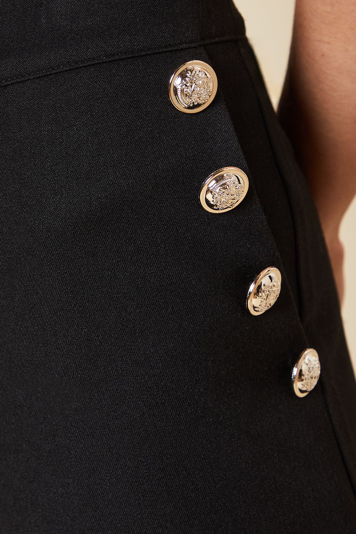 Dorothy Perkins Petite Button Tailored Wide Leg Trouser Black image 5