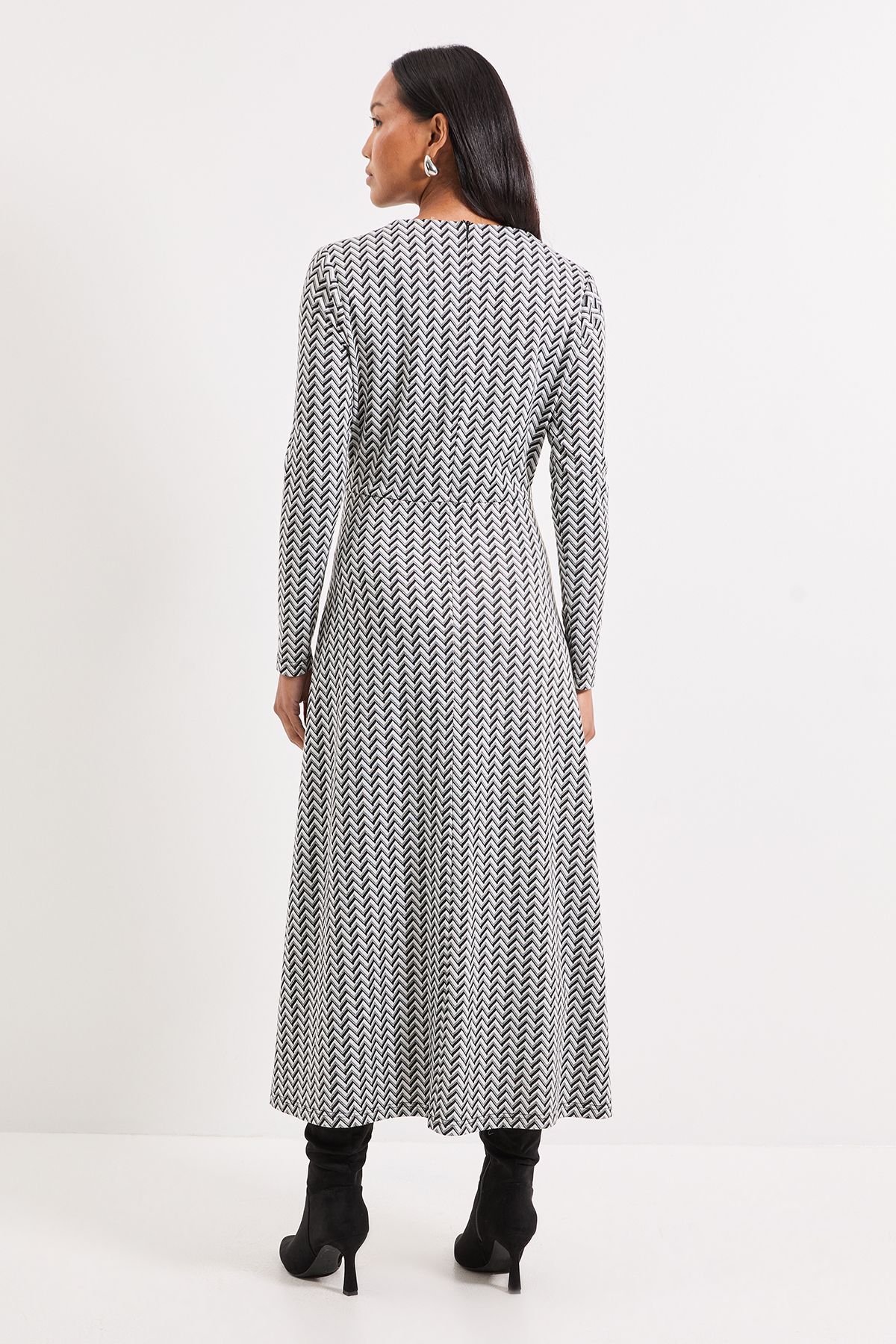 Principles Geo High Neck Jacquard Midi Dress Mono image 3