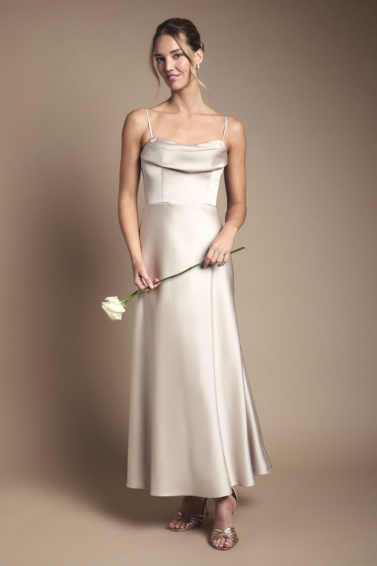 Coast Strappy Drape Bodice Maxi Bridesmaid Dress Champagne image 1