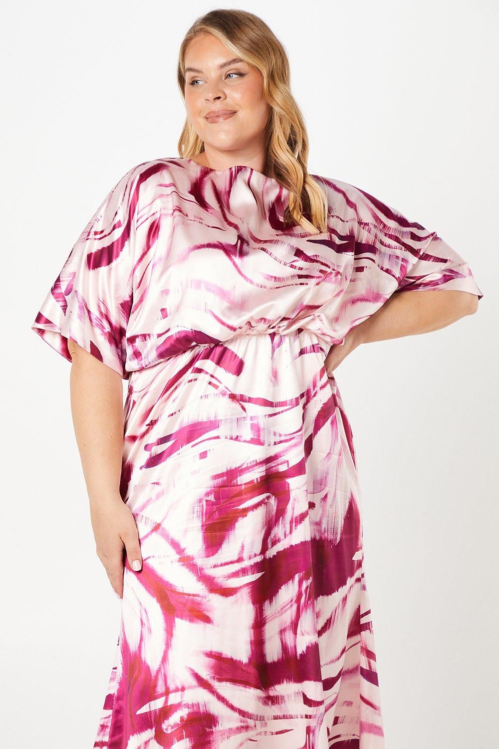 Coast Plus Kimono Sleeve Mini Dress With Tie Neck Blush image 2