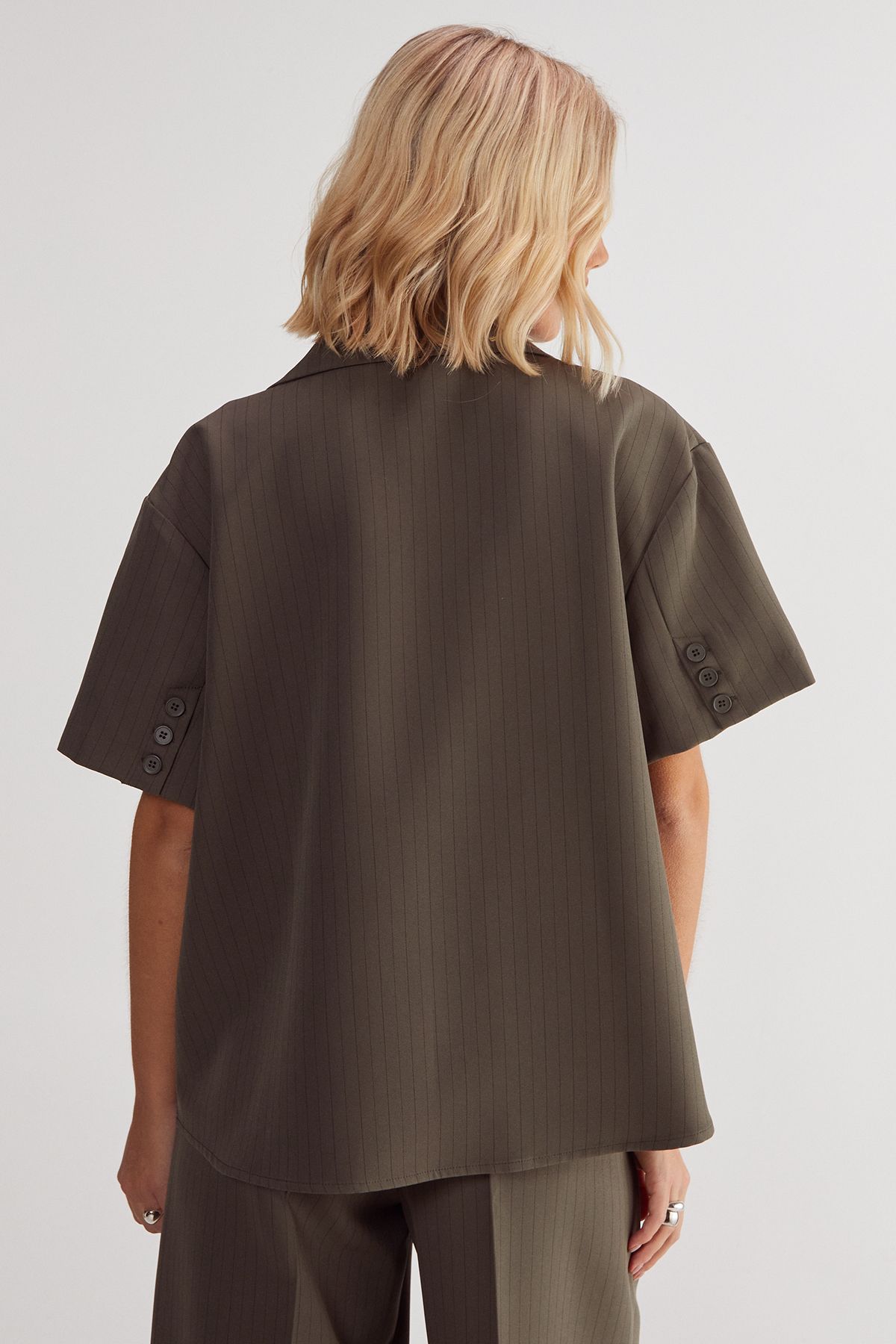 NastyGal Pinstripe Revere Shirt Khaki image 3