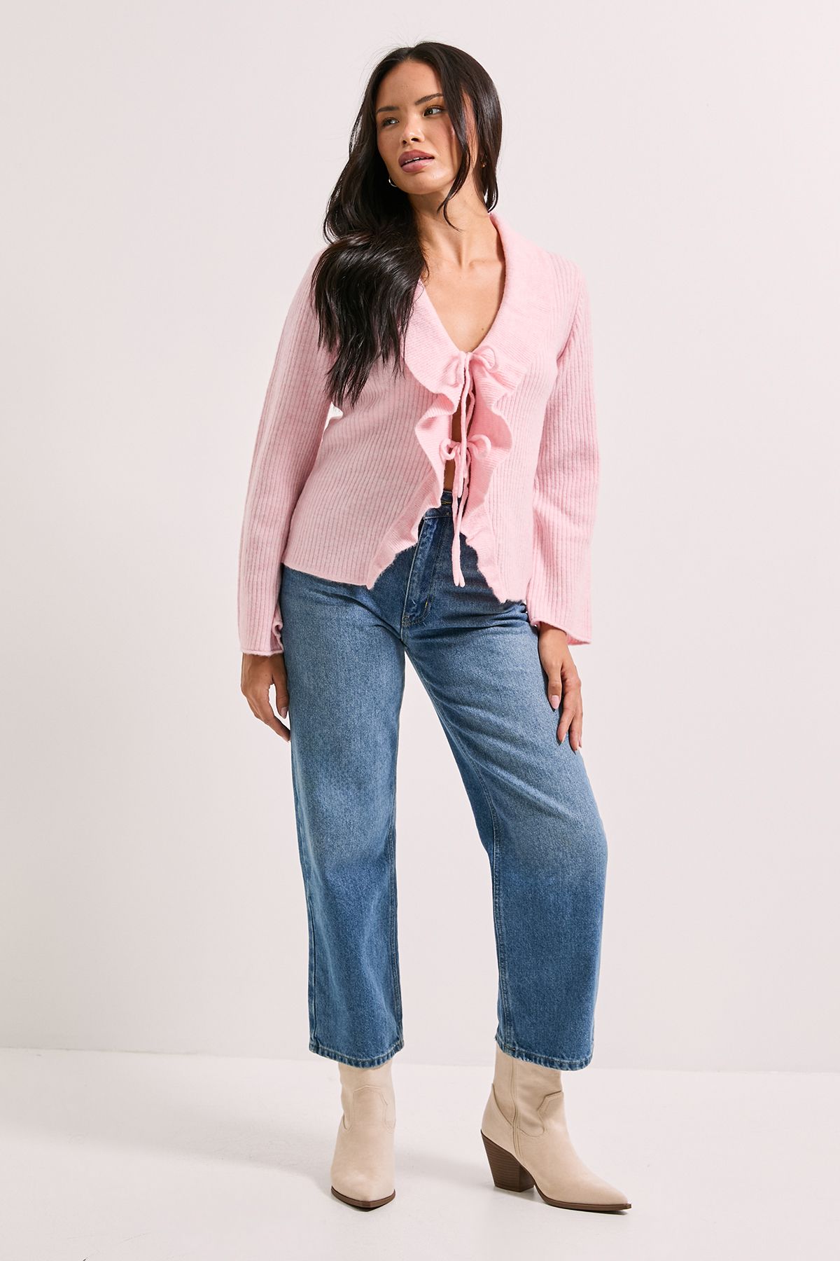 Dorothy Perkins Blush Ruffle Tie Front Cardigan Blush image 2