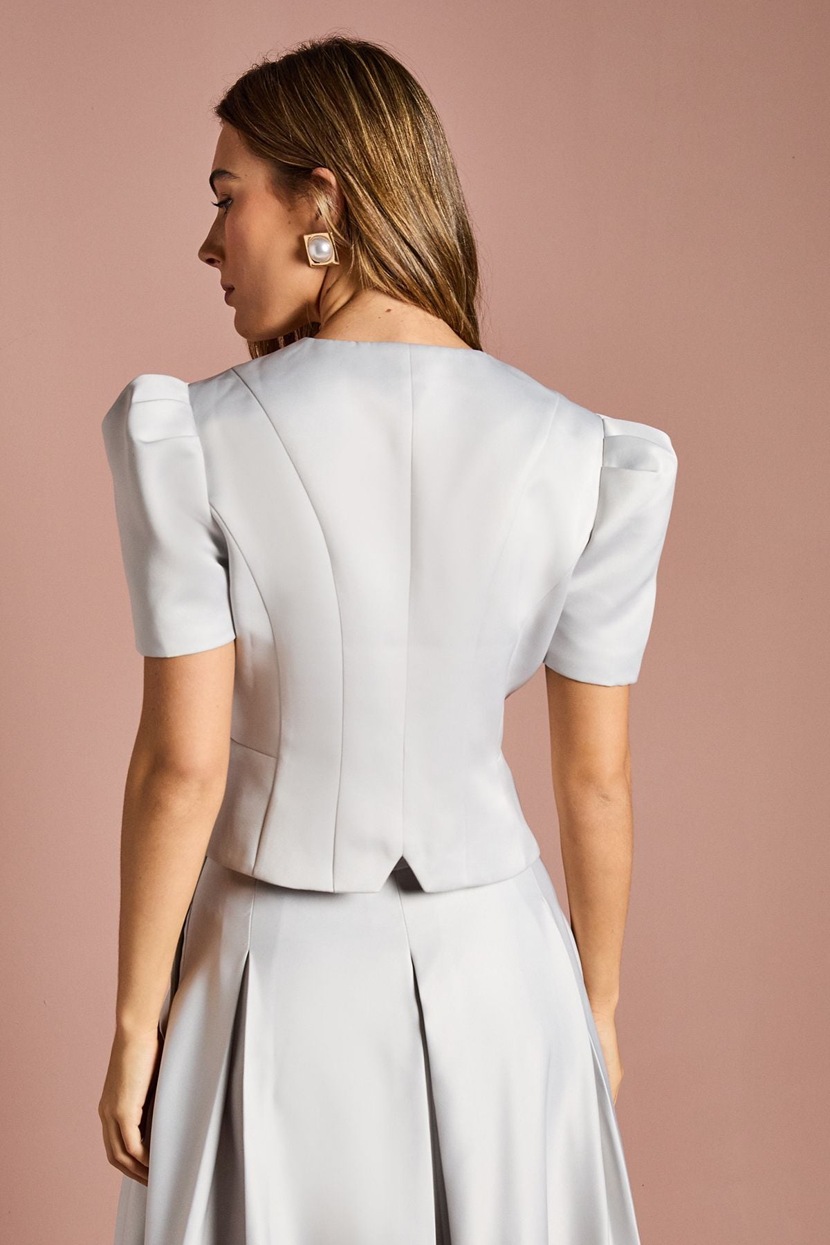 Coast Short Sleeve Button Through Fitted Jacket Silver image 3