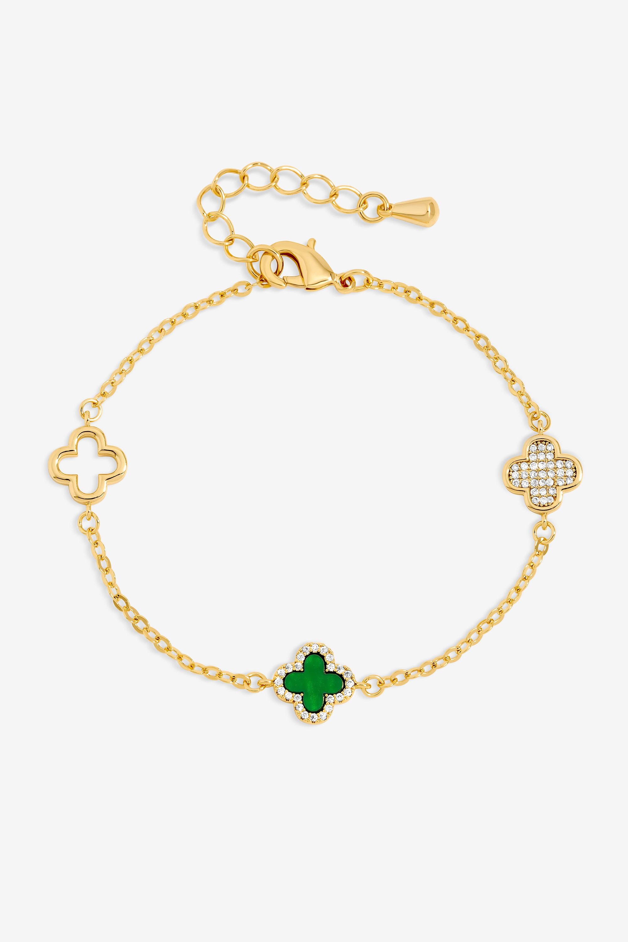 Jon Richard Gold Plated Pave and Malachite Clover Bracelet image 1