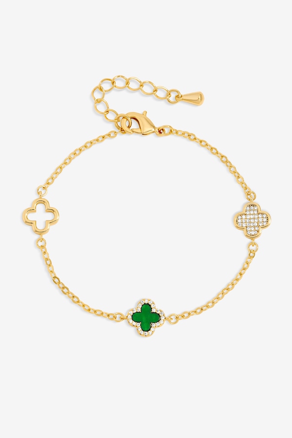 Jon Richard Gold Plated Pave and Malachite Clover Bracelet