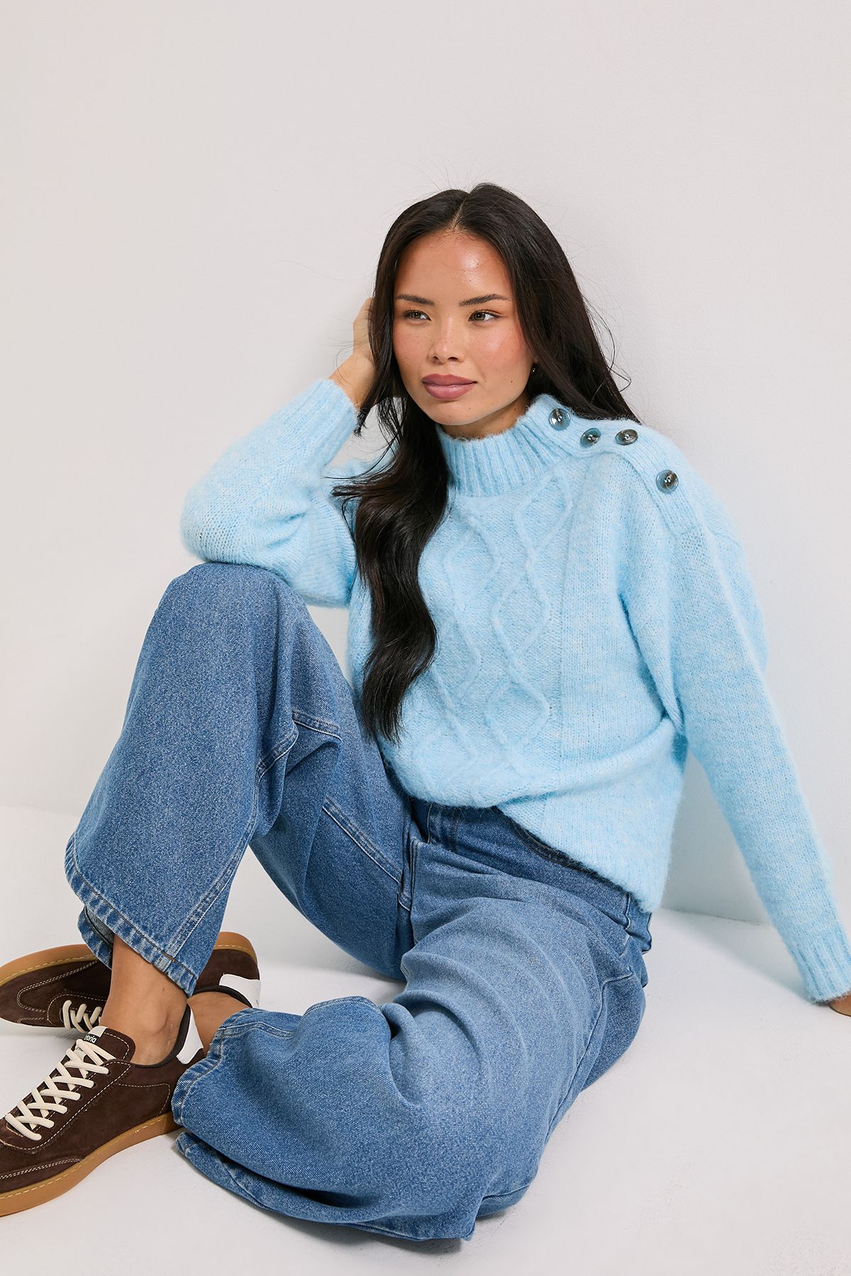 Dorothy Perkins Pale Blue Cable Button Detail Jumper Blue image 1