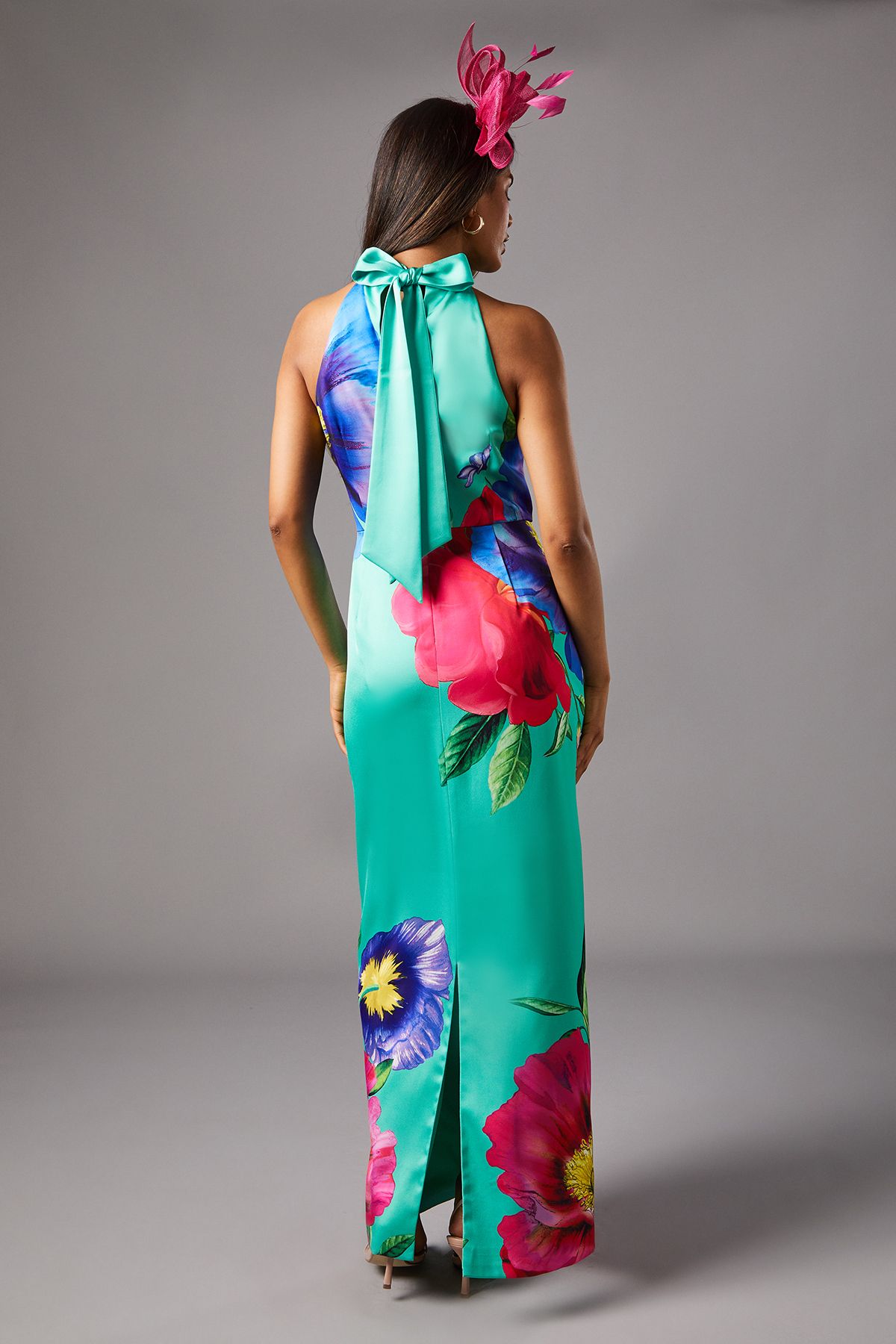 Coast Petite Tie Neck Satin Maxi Dress Green image 5