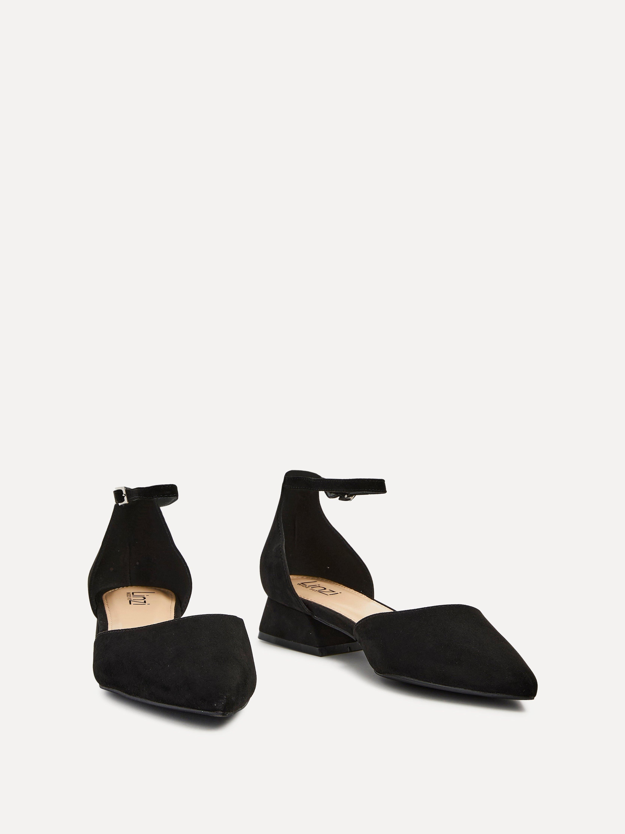 Linzi Dolly Wide Fit Black Faux Suede Low Block Court Heel image 3