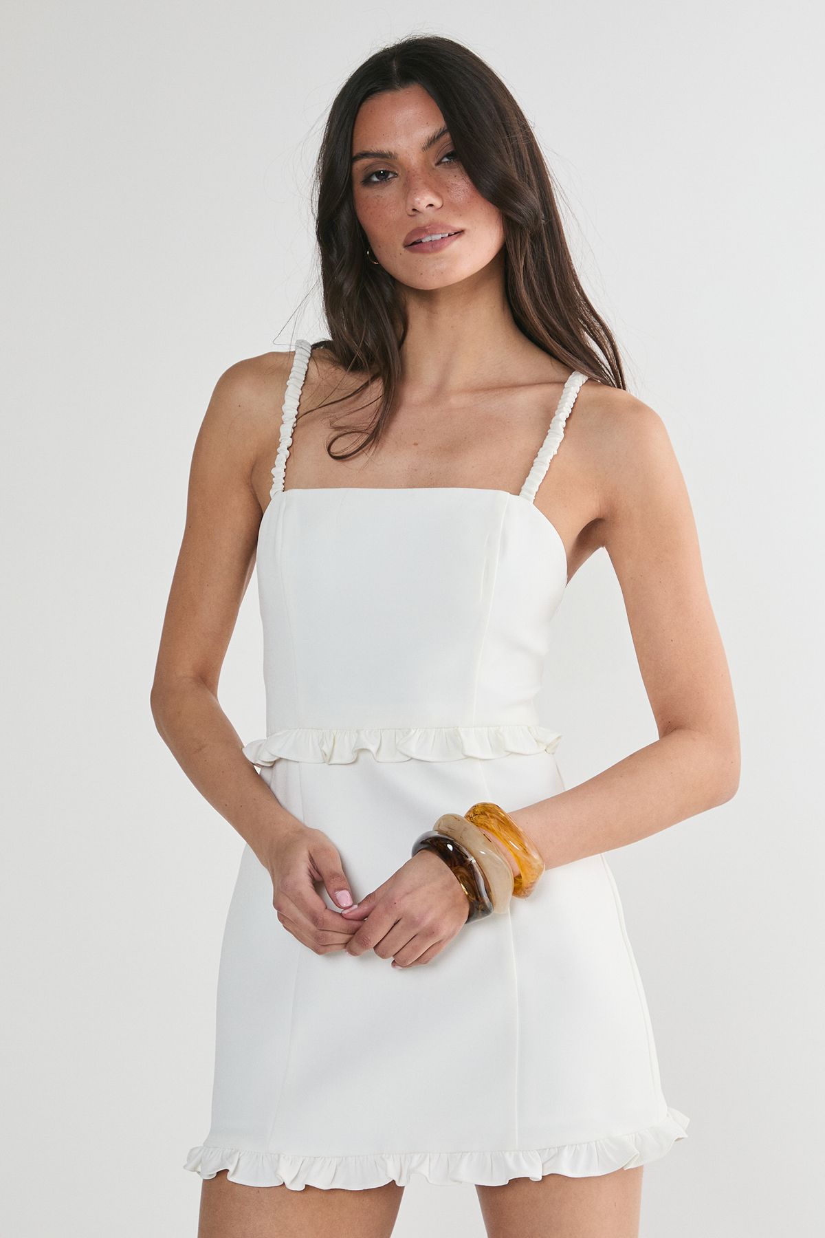 NastyGal Ruched Strap Ruffle Tailored Mini Dress White image 2