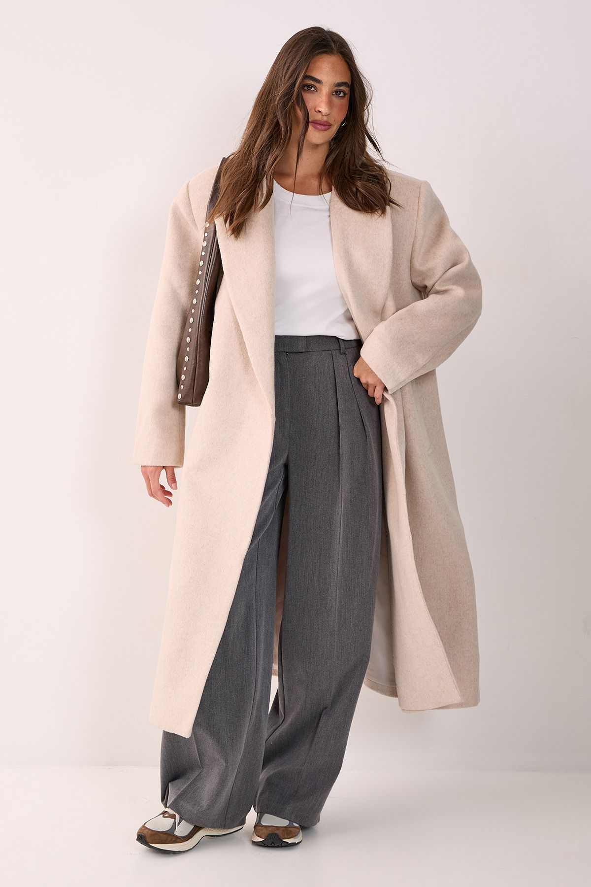 NastyGal Premium Oversized Wool Blend Maxi Coat Neutral image 1