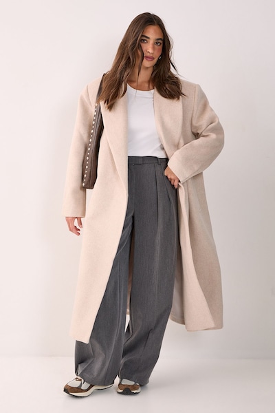 NastyGal Premium Oversized Wool Blend Maxi Coat Neutral