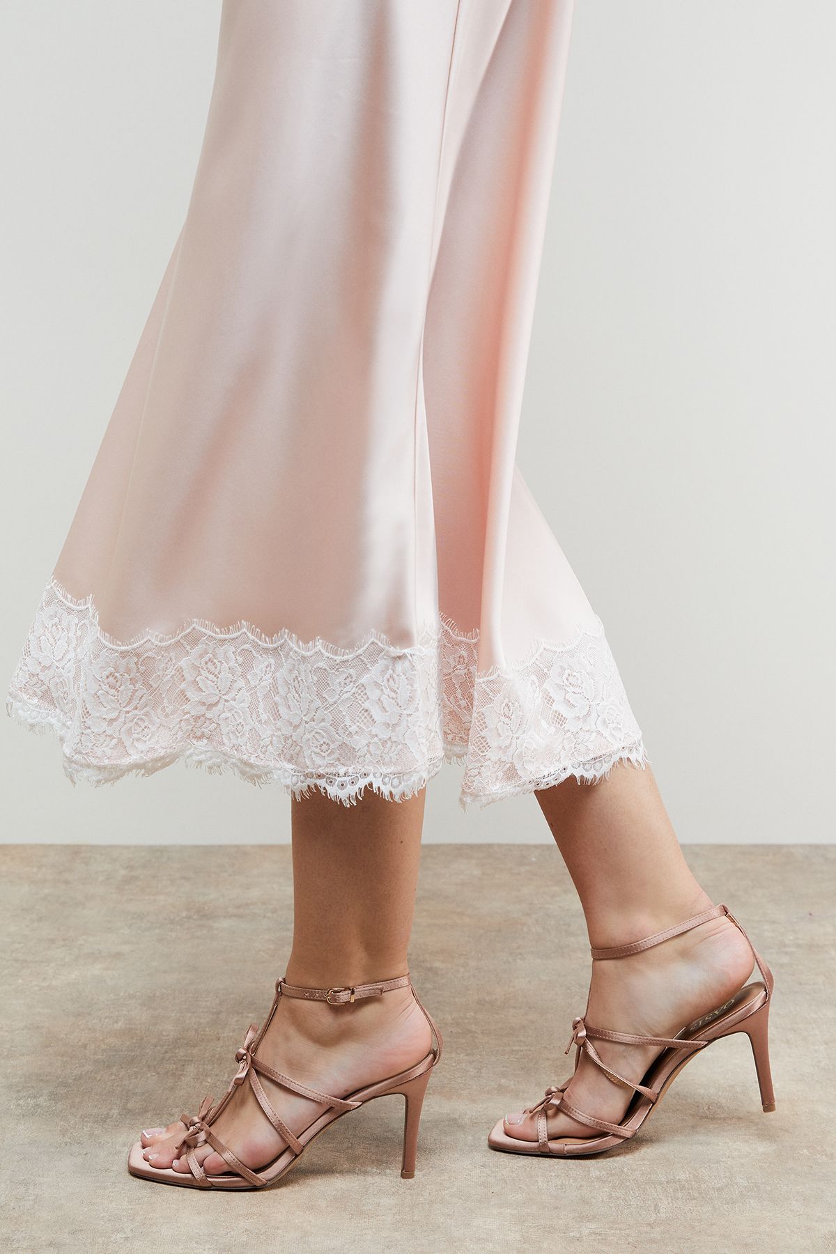 Oasis Dalpha Satin Bow Multi Strappy High Stiletto Heel Sandals Mocha