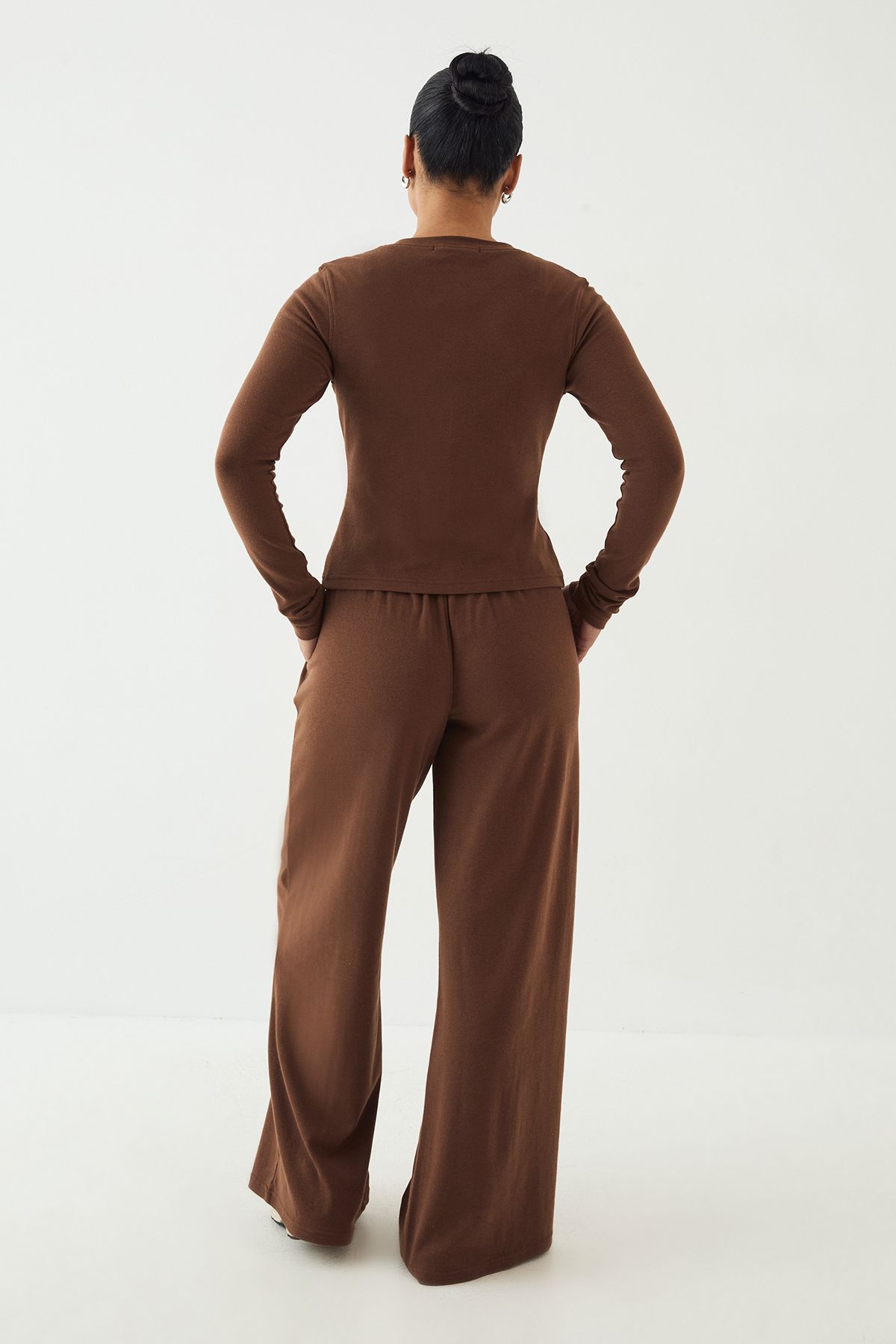DSGN Studio DSGN Studio Embroidered Rib Wide Leg Trouser Mocha image 2