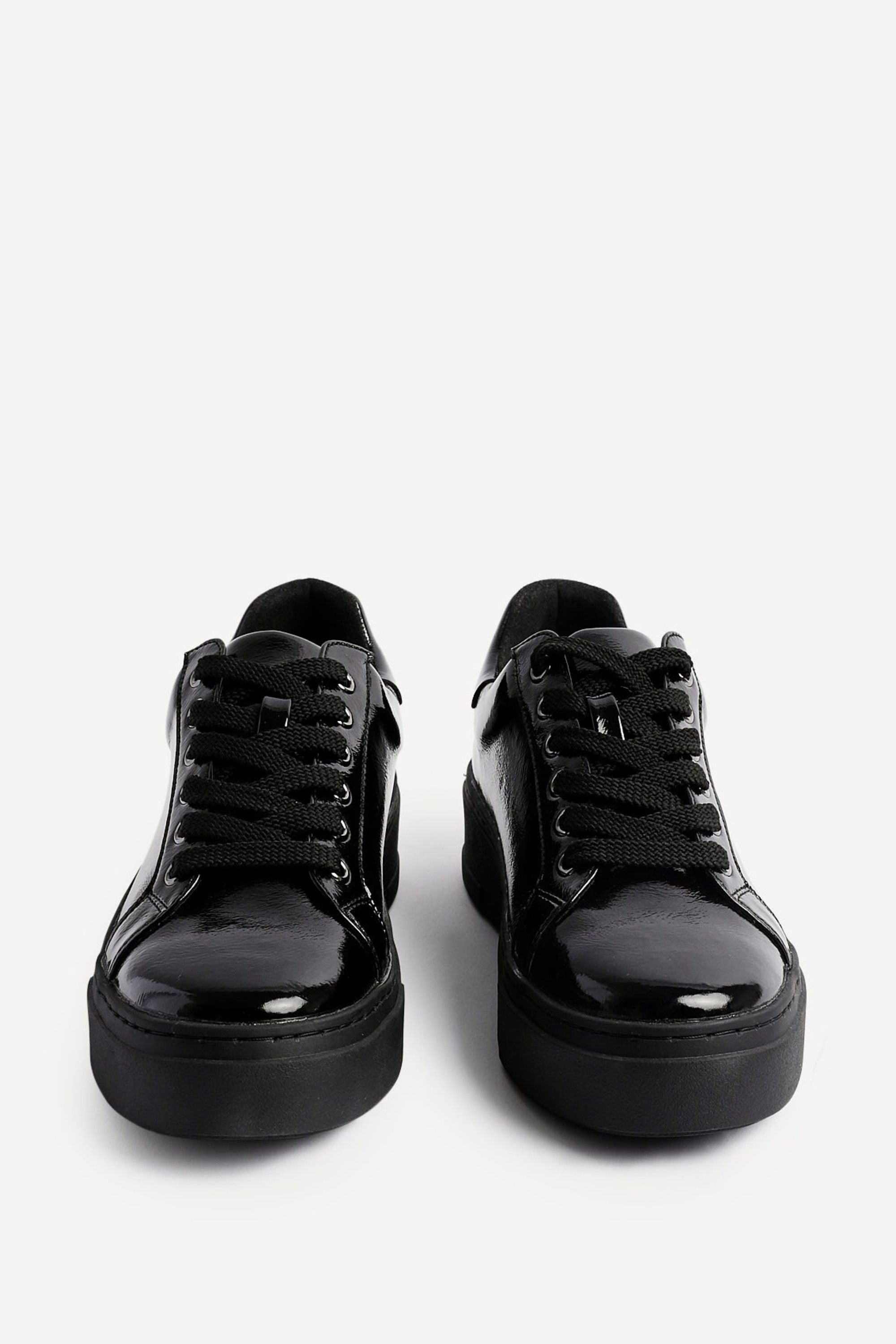 Linzi Reset Black Patent Lace Up Flatform Trainers image 3