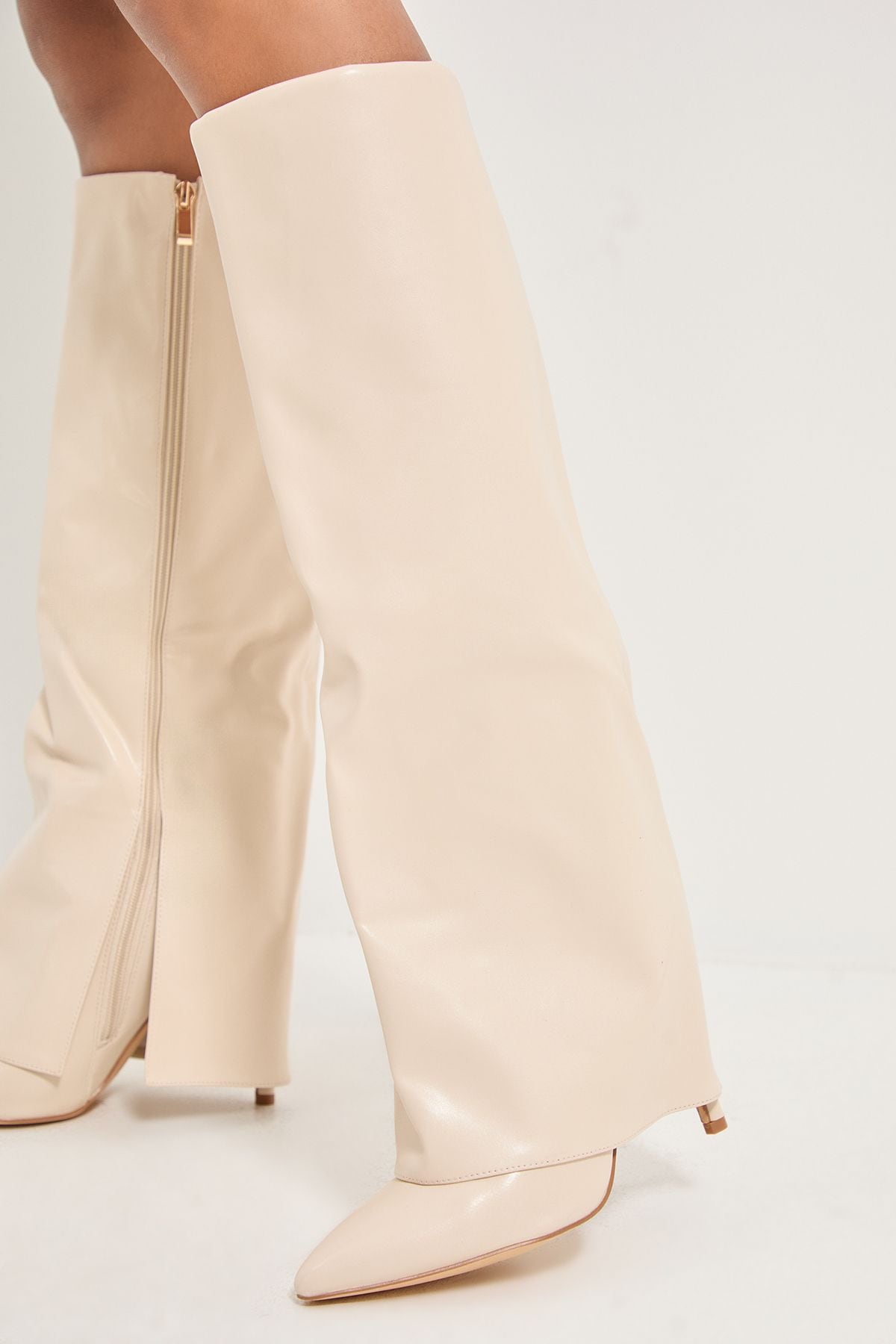 MissPap Faux Suede Sleeve Pointed High Stiletto Heel Knee Boots Mocha image 4