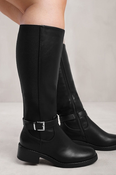 Where's That From 'Bode' Stretch Wide Calf Knee High Boots With Buckle Detail