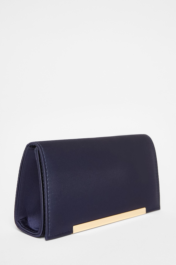 Quiz Navy Satin Long Clutch Bag