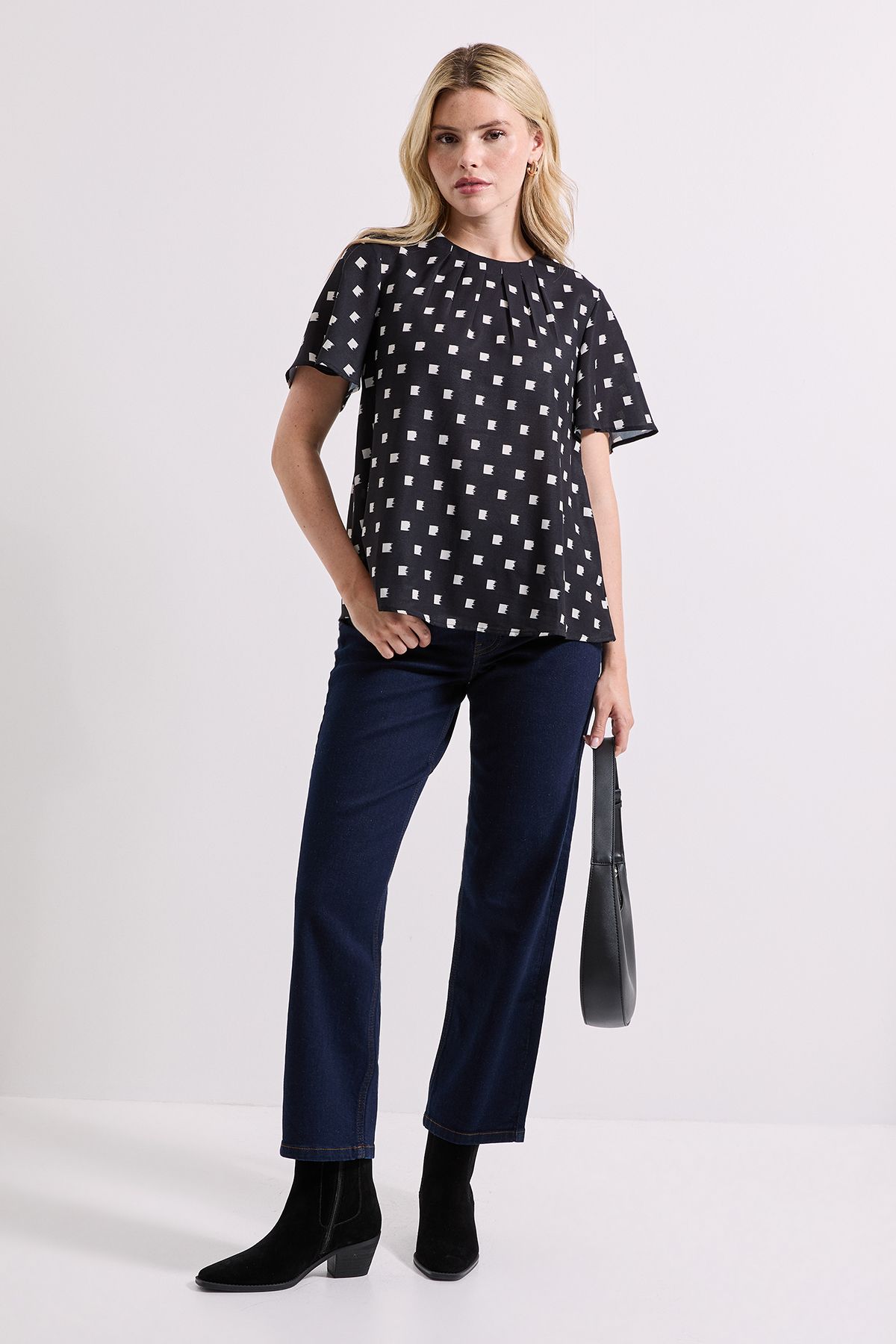 Dorothy Perkins Printed Gathered Neckline Angel Sleeve Blouse Mono image 2