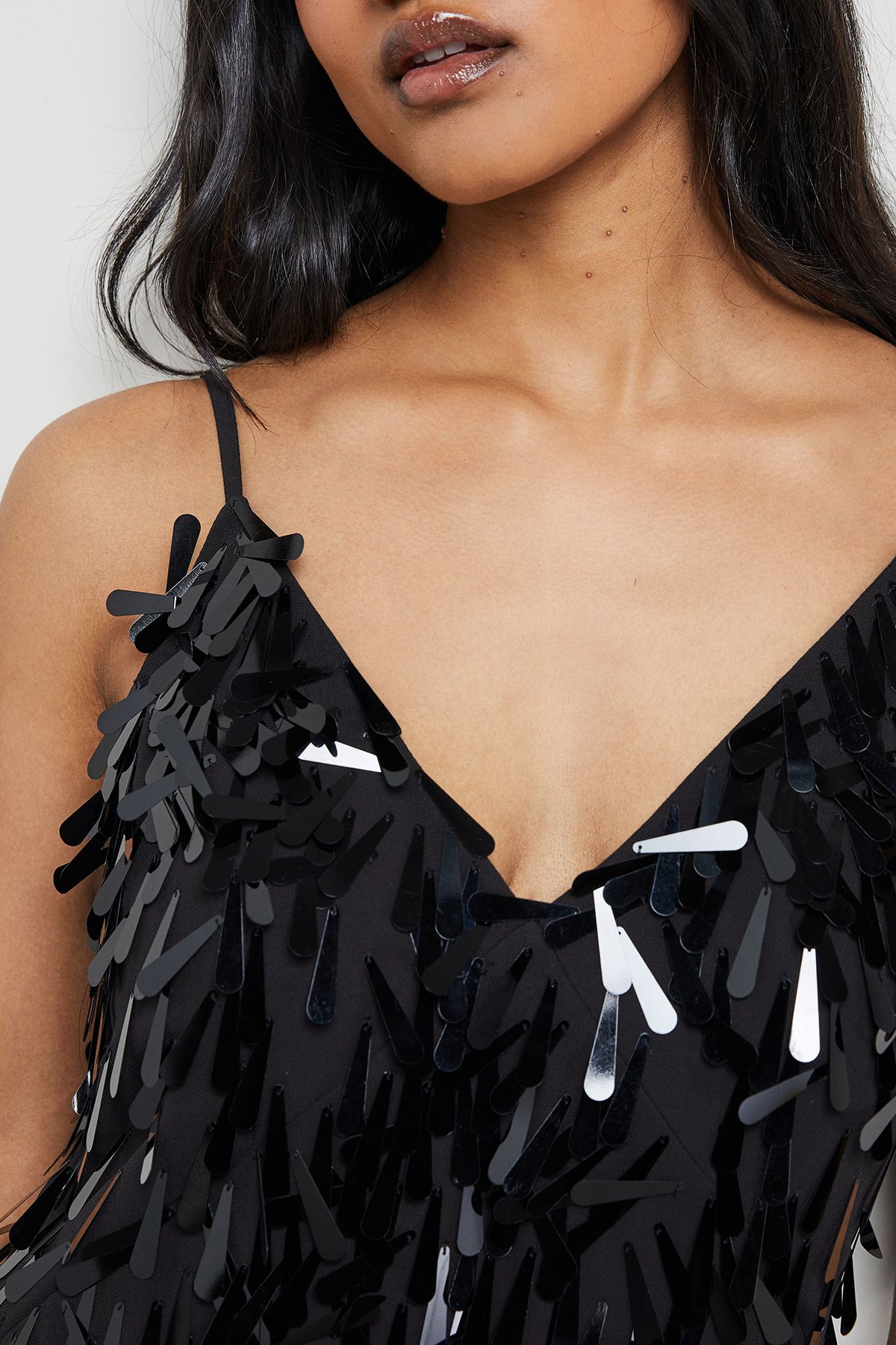 Warehouse Premium Teardrop Embellished Bias Cut Midi Dress Black image 5