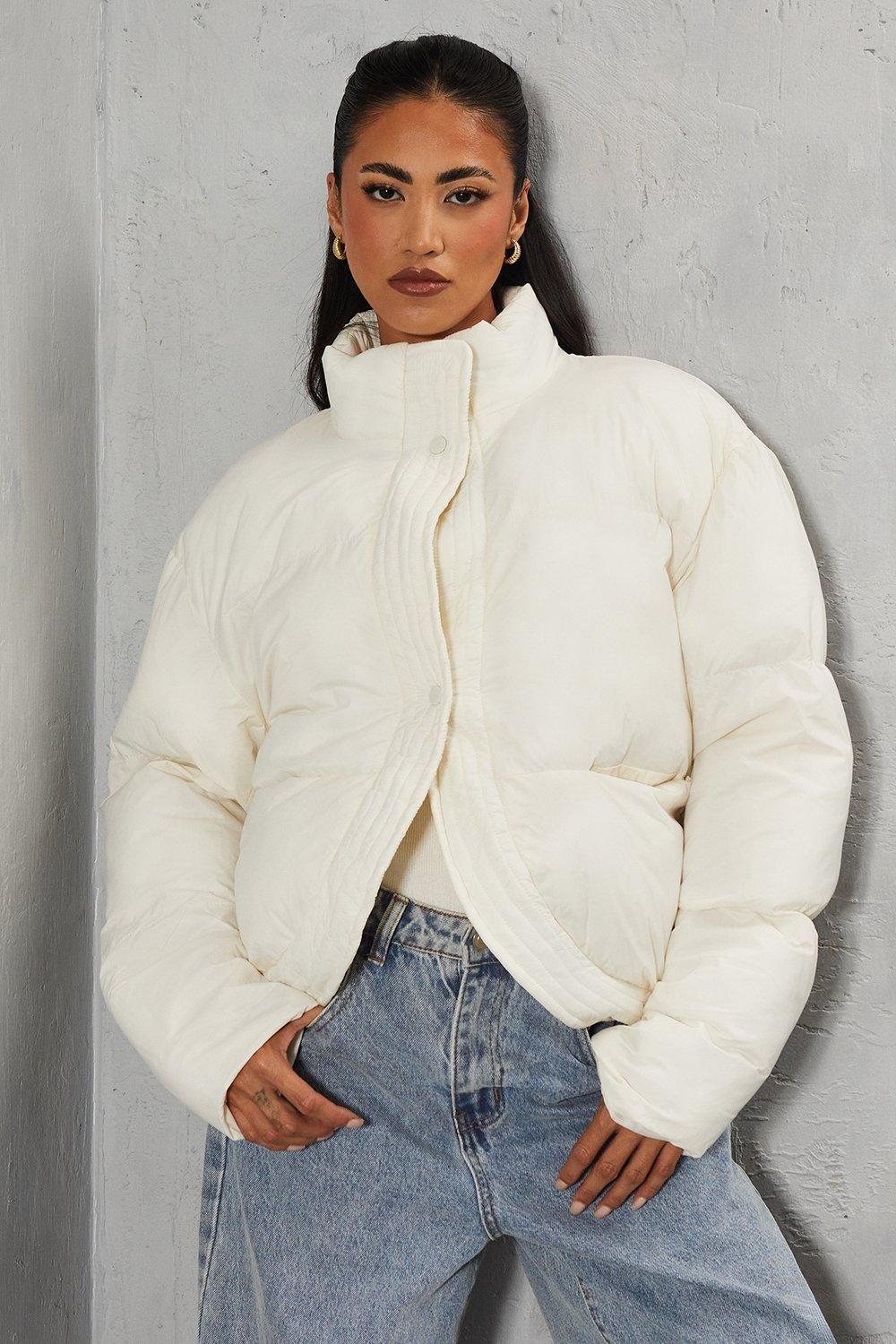 MissPap Ribbed Placket Puffer Coat Cream image 2