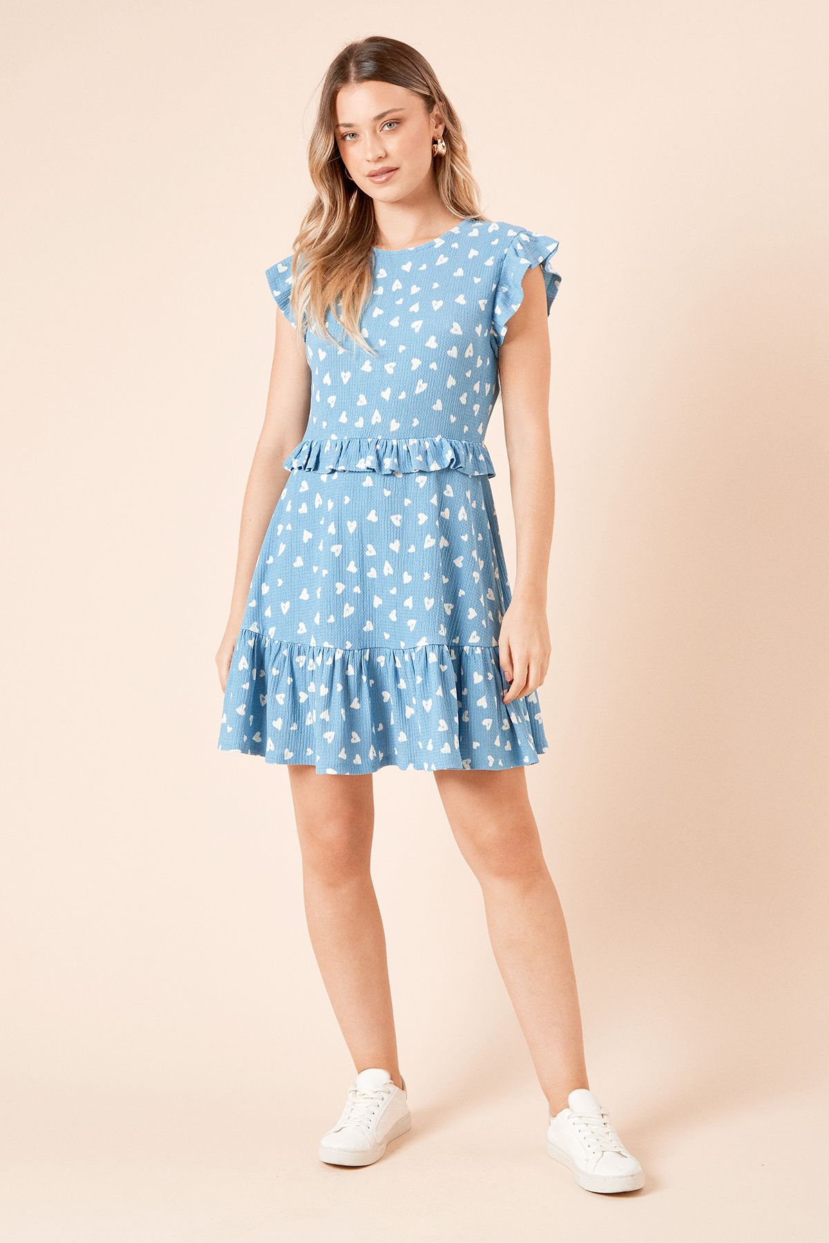 Dorothy Perkins Blue Heart Frill Detail Jersey Mini Dress Blue image 1