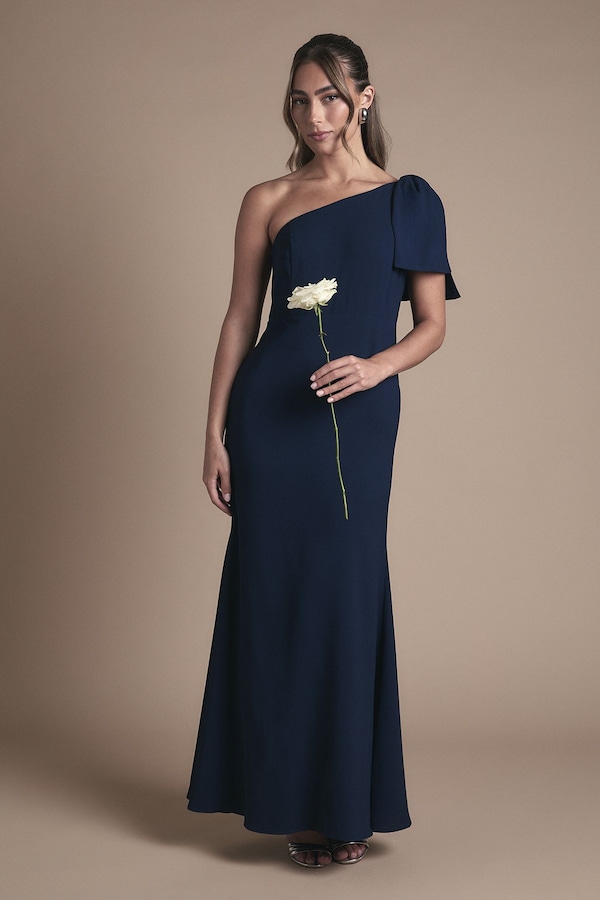 Coast Coast Honoured Petite Bow One Shoulder Maxi Bridesmaid Dress Navy
