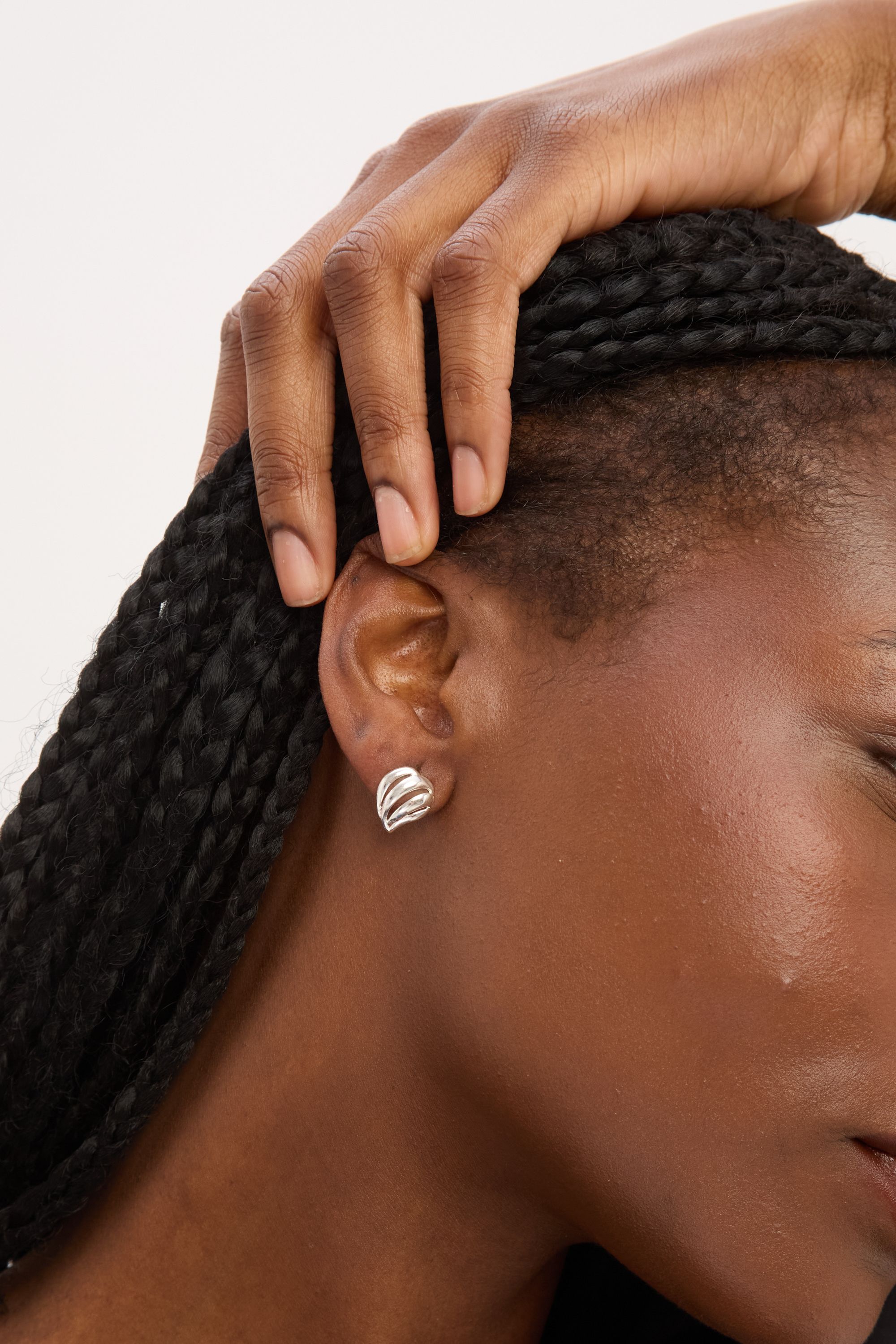 Simply Silver Sterling Silver 925 Polished Open Ridged Wave Stud Earrings image 2