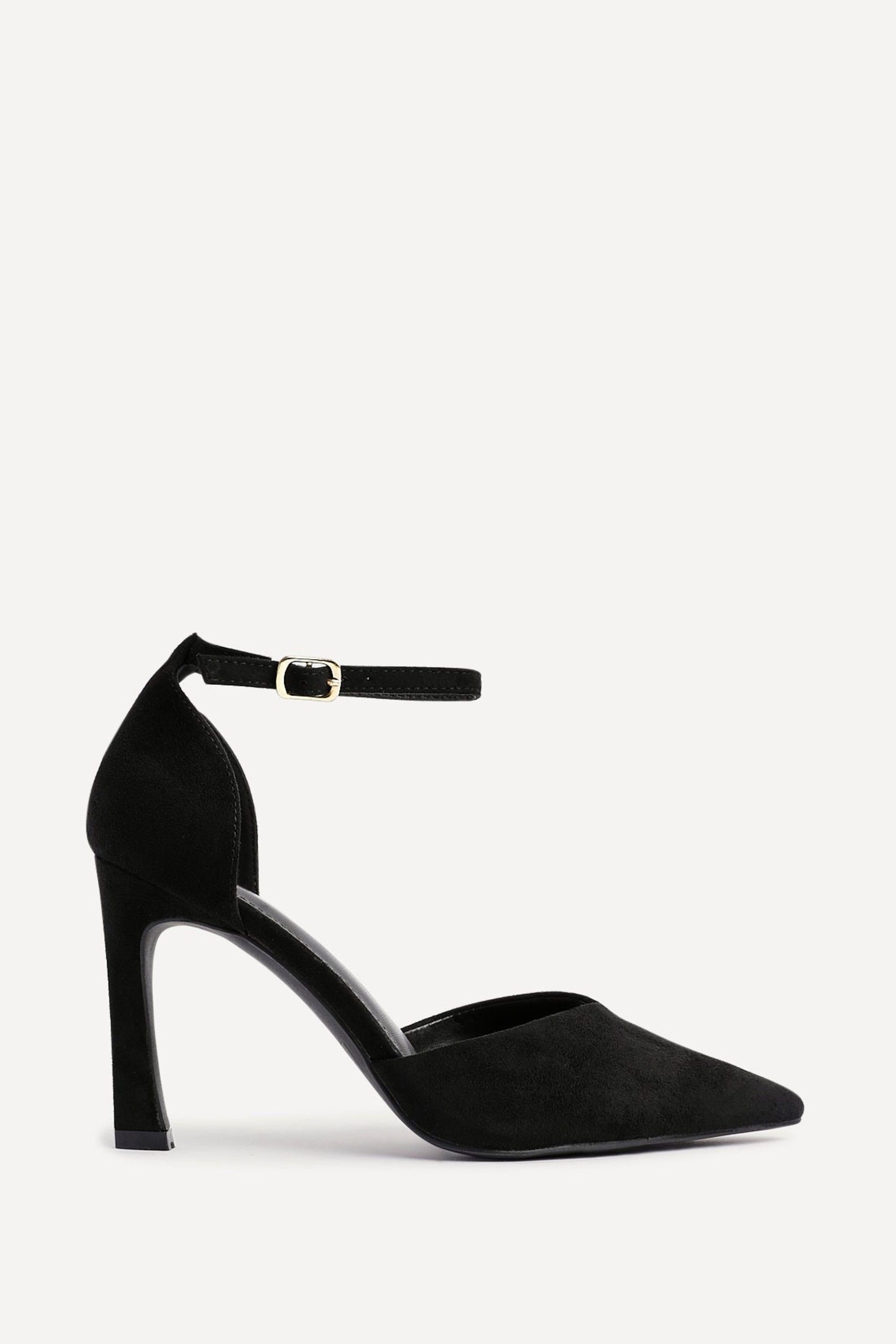 Linzi Moira Black Faux Suede V Cut Court Heel