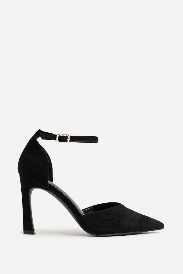Linzi Moira Black Faux Suede V Cut Court Heel