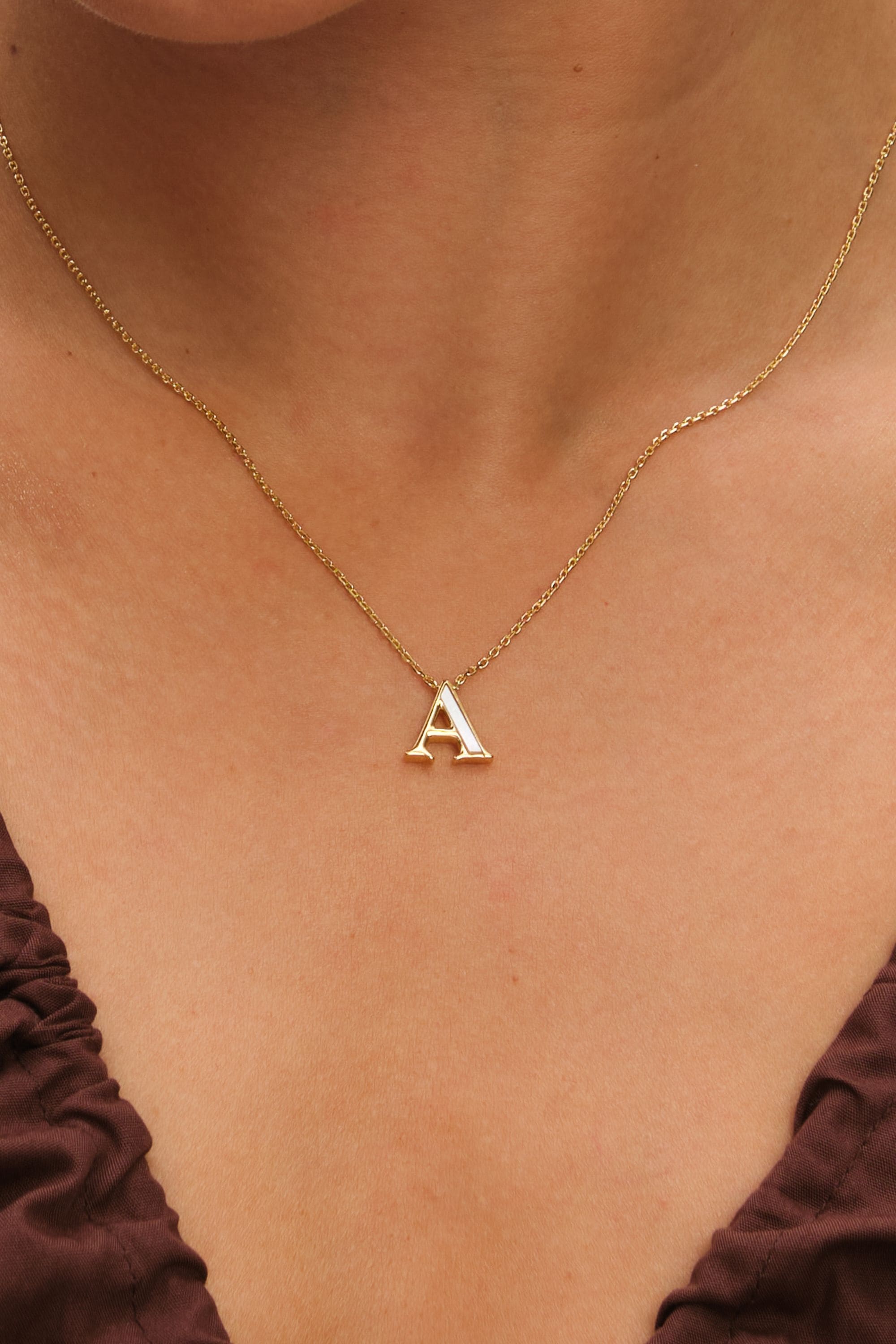 Inicio 14K Gold Plated and Mother of Pearl Initial Pendant - A - Gift Pouch image 4