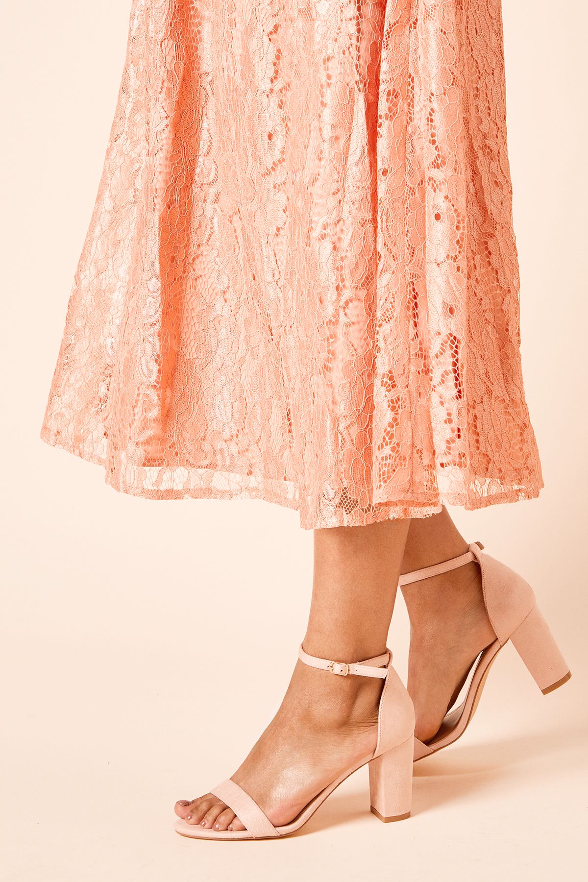 Dorothy Perkins Wide Fit Spark High Block Heel Sandals Blush image 3