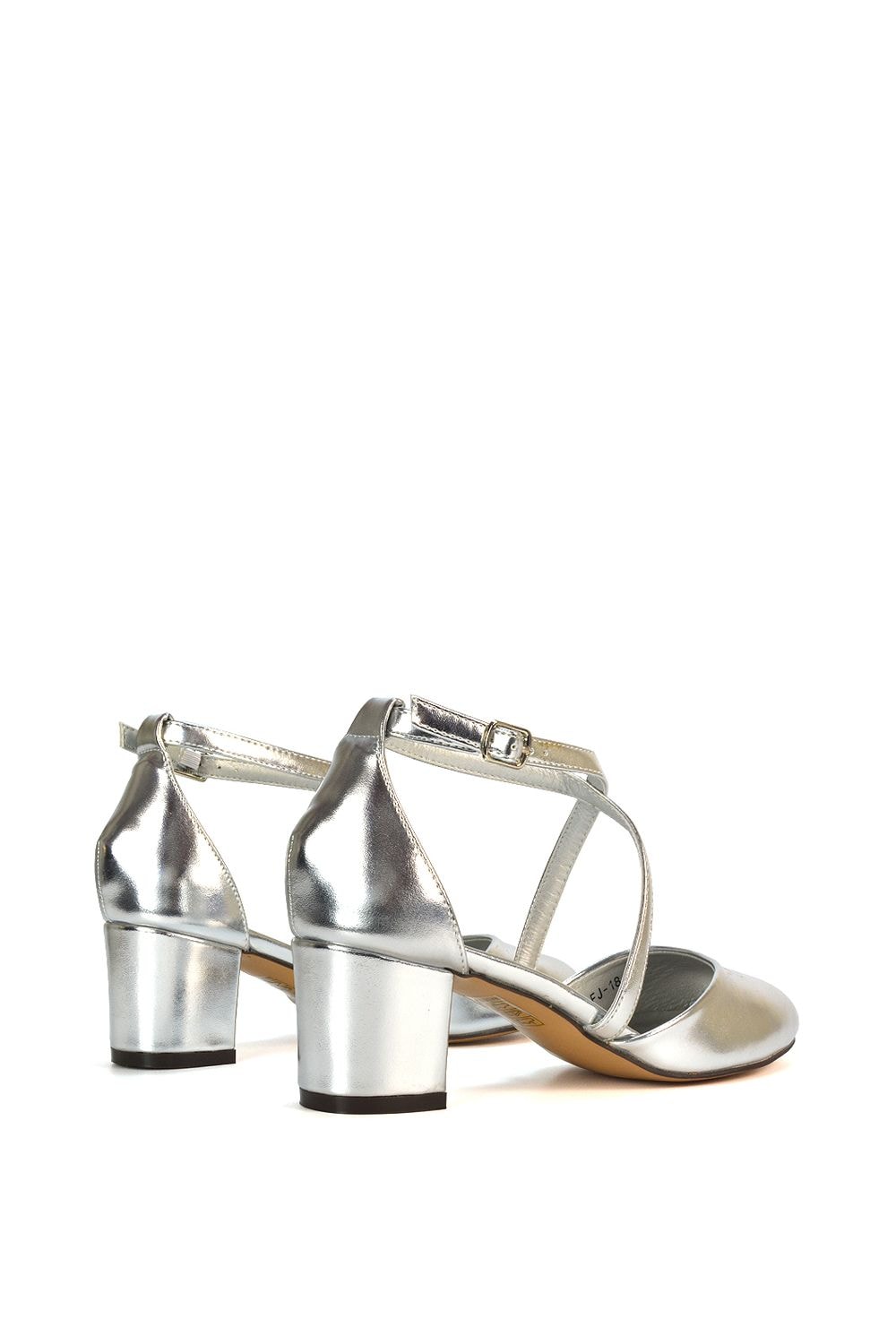 XY London 'Cindy' Strappy Mid Low Block Heel Court Shoes with Ankle Strap image 4