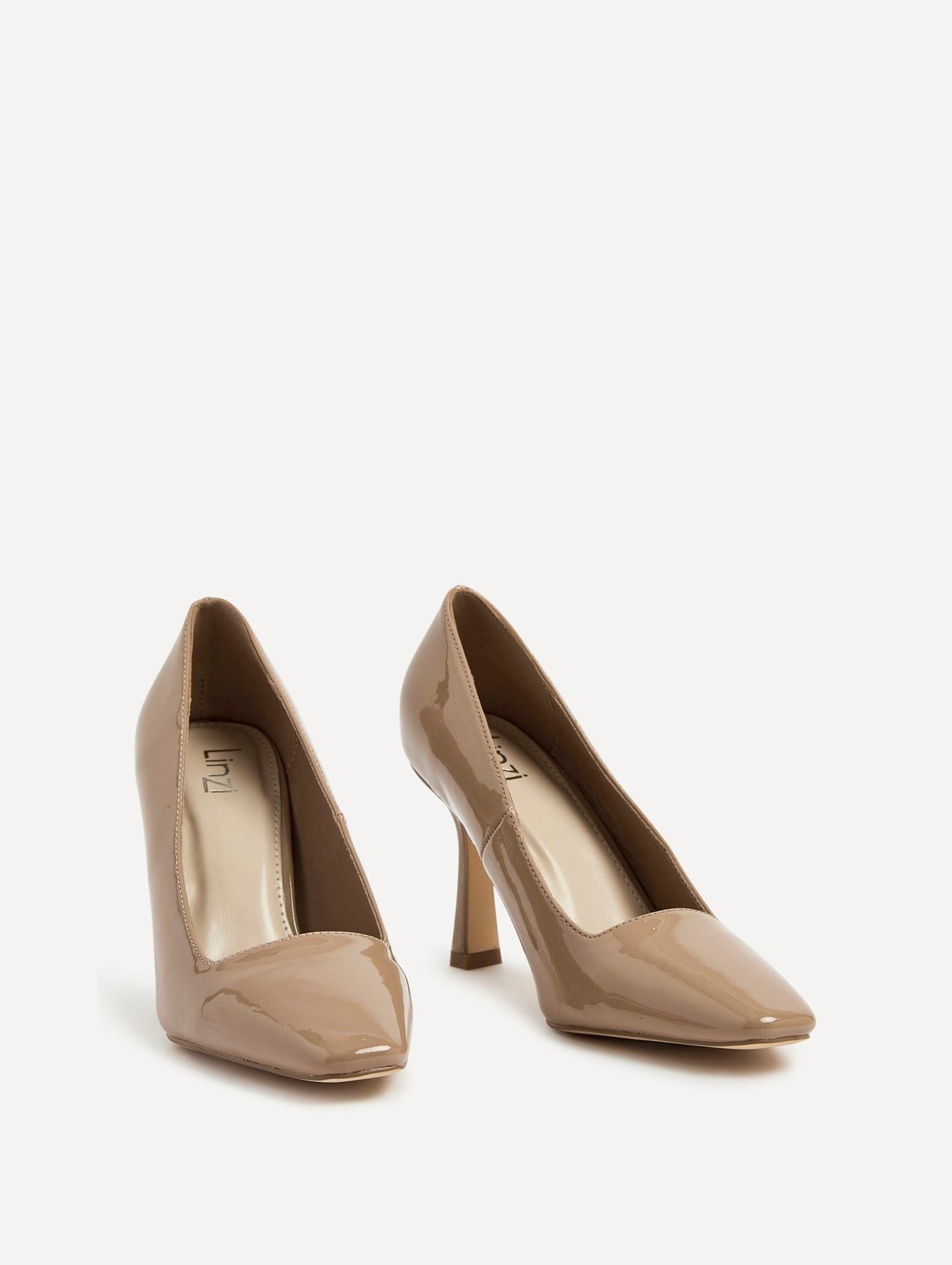 Linzi Colette Mocha Patent Squared Toe Stiletto Court Heel image 3