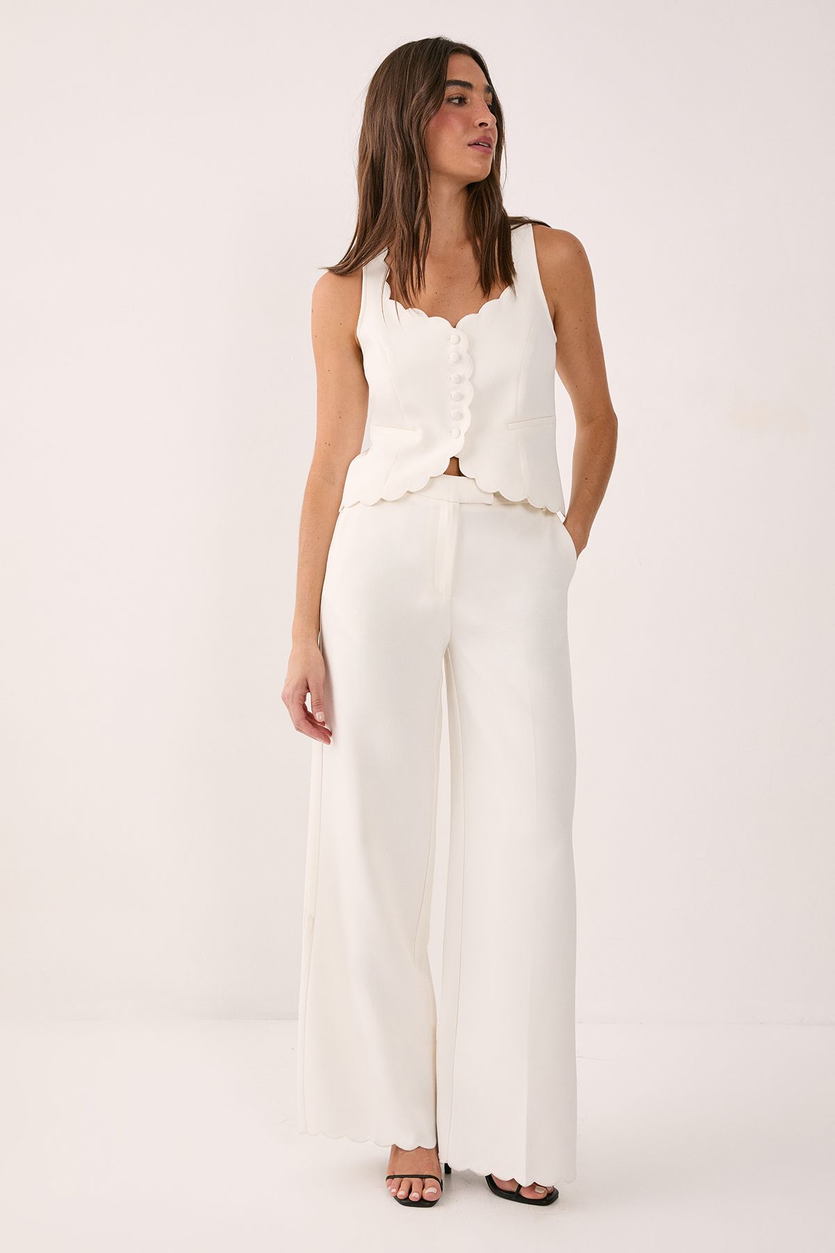 NastyGal Scallop Embroidered Button Front Tailored Vest White image 2