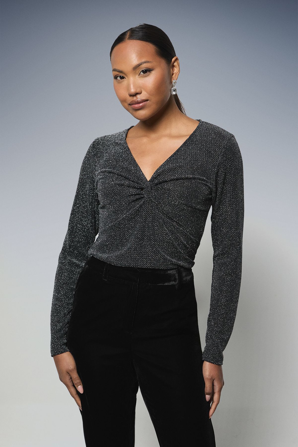 Principles Twist Front Metallic Top Black